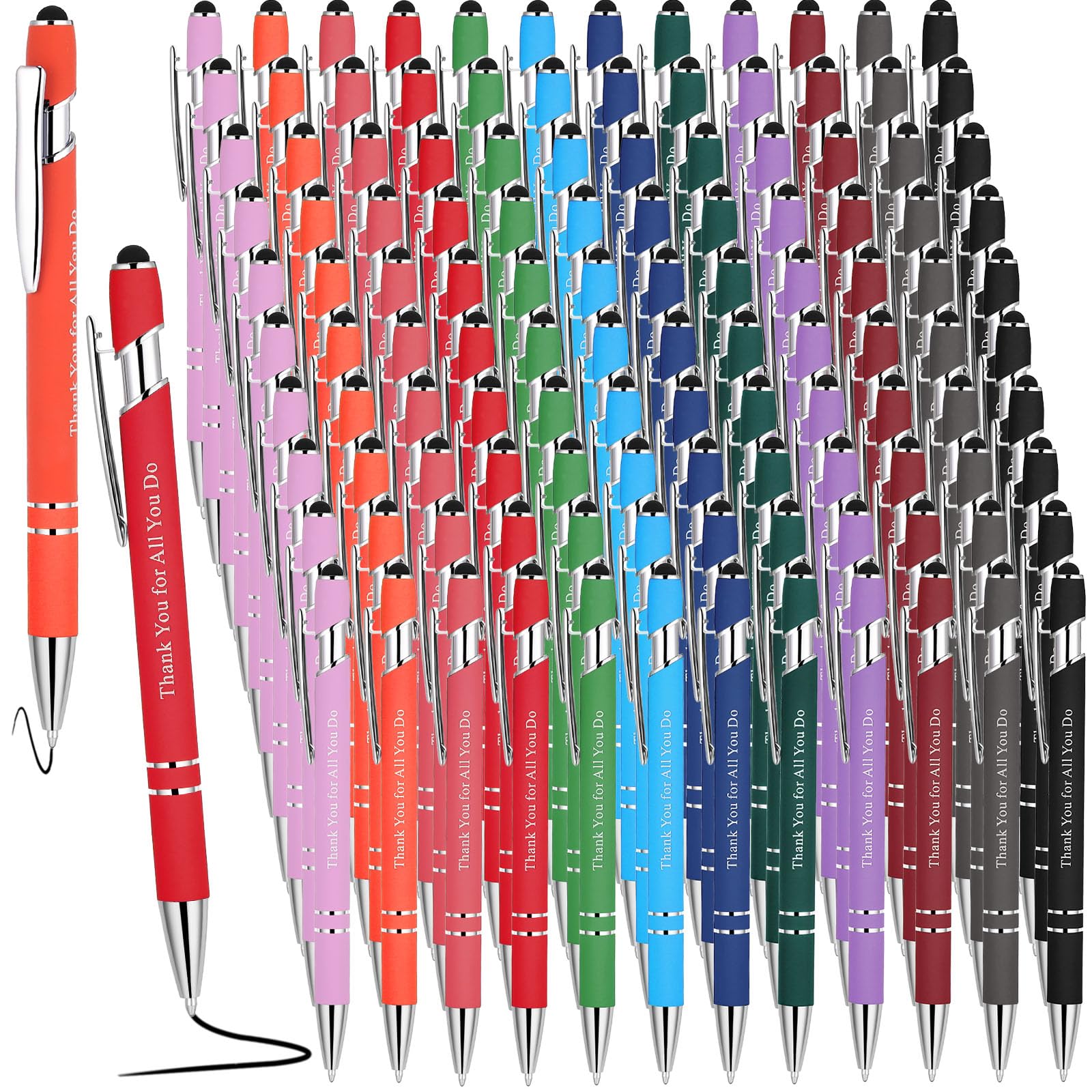 Seajan 60 Pcs Employee Appreciation Gift Pen Bulk Thank You for All You Do Ballpoint Pen 2 in 1 Stylus Pen Funny Touch Screen Gift Pen for Men Women