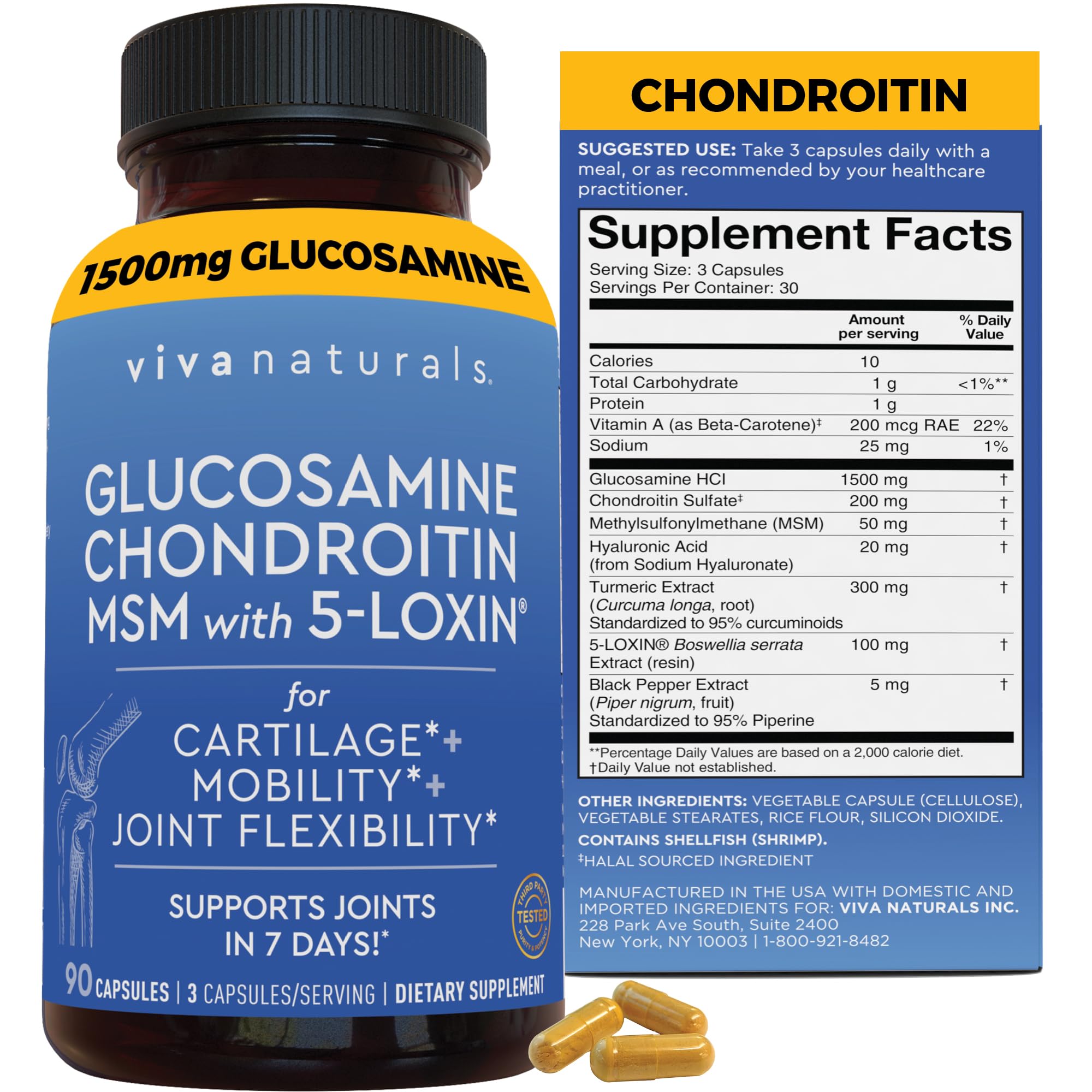 Glucosamine Chondroitin MSM with 5-LOXIN Joint Support Supplement, 90 Capsules - with Turmeric, Black Pepper and Hyaluronic Acid - Joint Health Supplement for Mobility, Flexibility and Comfort