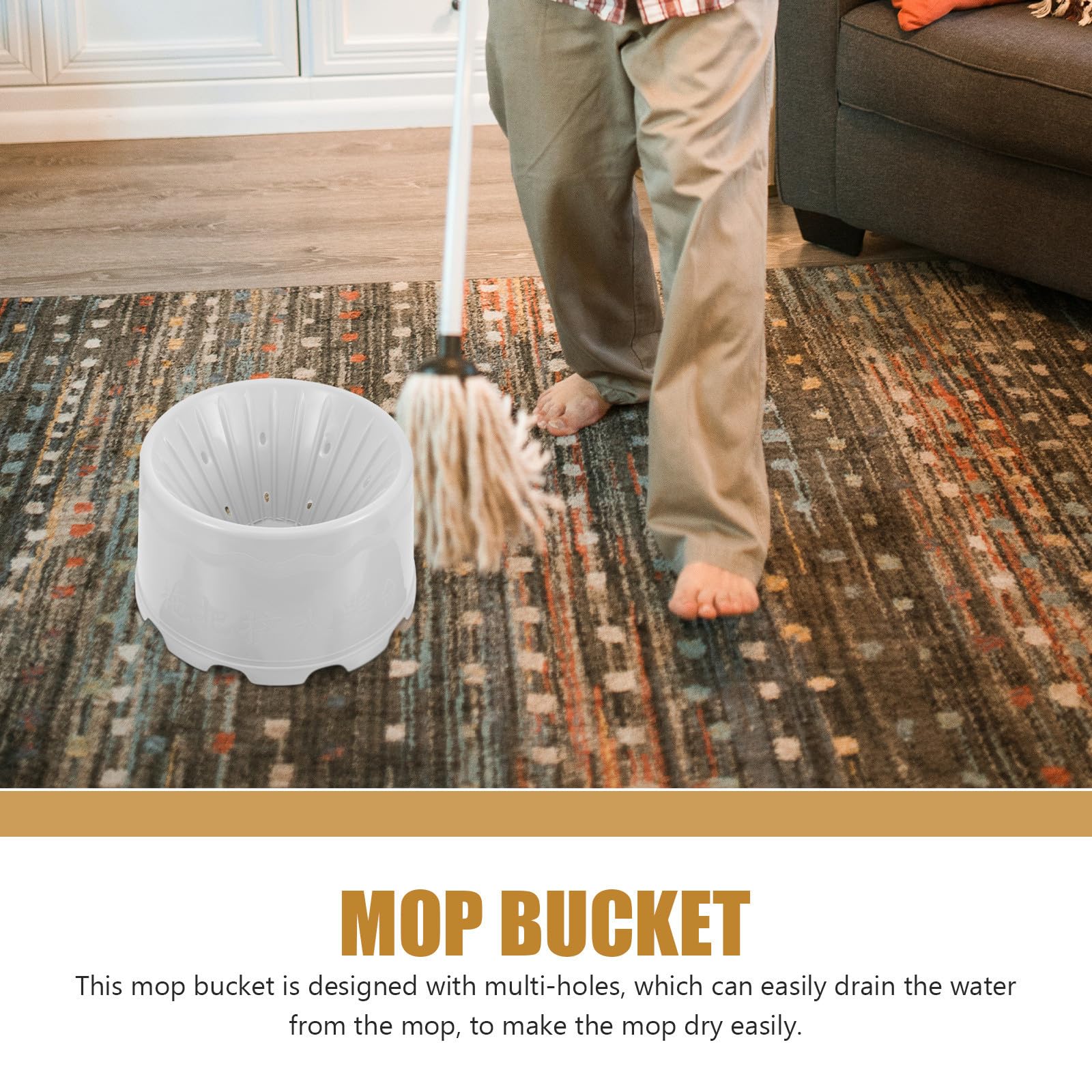 Cubo para Trapeador de Plástico con Drenaje y Orificios Múltiples, Cesta para Secar Trapeadores, Adecuado para Limpieza en Baño y Escurrido
