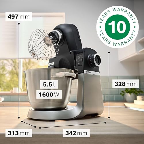 BOSCH MUMS6ZS18 Series 6 - Robot pâtissier MUM 6, Balance intégrée, bol en plastique avec couvercle plus bol en inox - 1600 W, Noir, inox brossé - 11