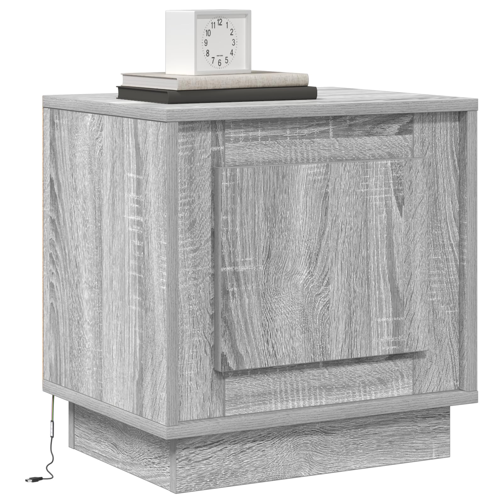 Juego de 2 mesitas de noche con luces LED, gris Sonoma, 44 x 34,5 x 45 cm, con cajones, para dormitorio, salón
