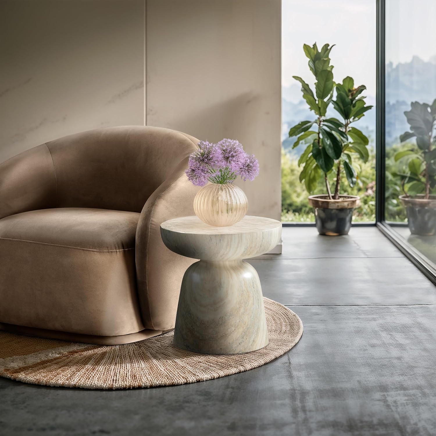 Meridian Furniture Avellino Travertine Finish Concrete Indoor/Outdoor End Table