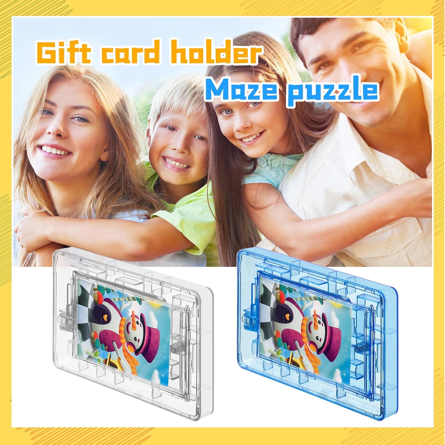 HyDren 2-Piece Plastic Maze Puzzle Card Holder, Transparent & Blue, Money Maze Box for Cash, Gift Card Protector, Interesting Game for Teens, Birthdays Party Favors