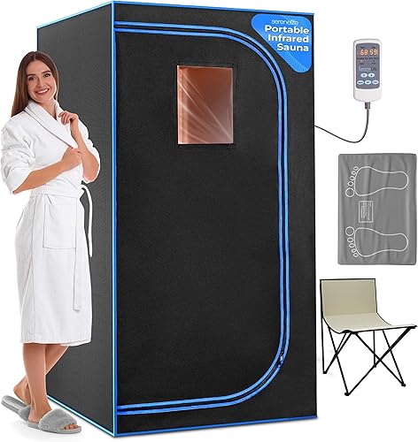 SereneLife SLISAU30BK.5 Sistema compacto y portátil-Terapia personal de lujo desintoxicante climatizada para el hogar, sauna infrarroja, negro