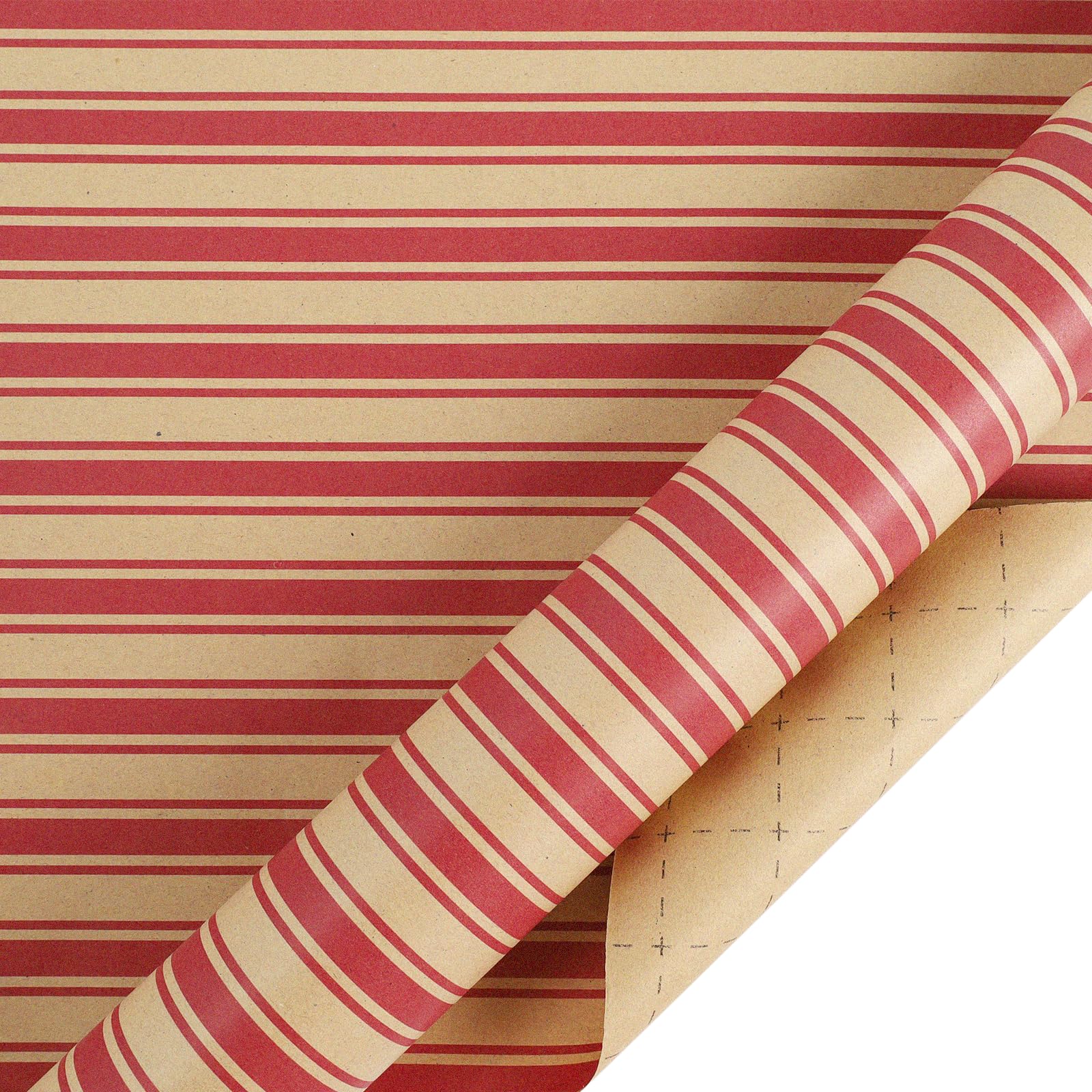 BIOBROWN Candy Cane Stripe Kraft Christmas Wrapping Paper Roll, 43cm x 10m