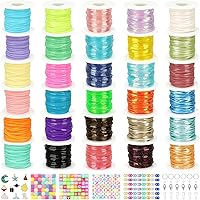 Vista 1 de KAMJUNTAR Kit de cuerda para cordón, 30 rollos de cuerda Gimp de plástico para cordón, kit de 6 cuerdas de plástico para hacer joyas de amistad, kit