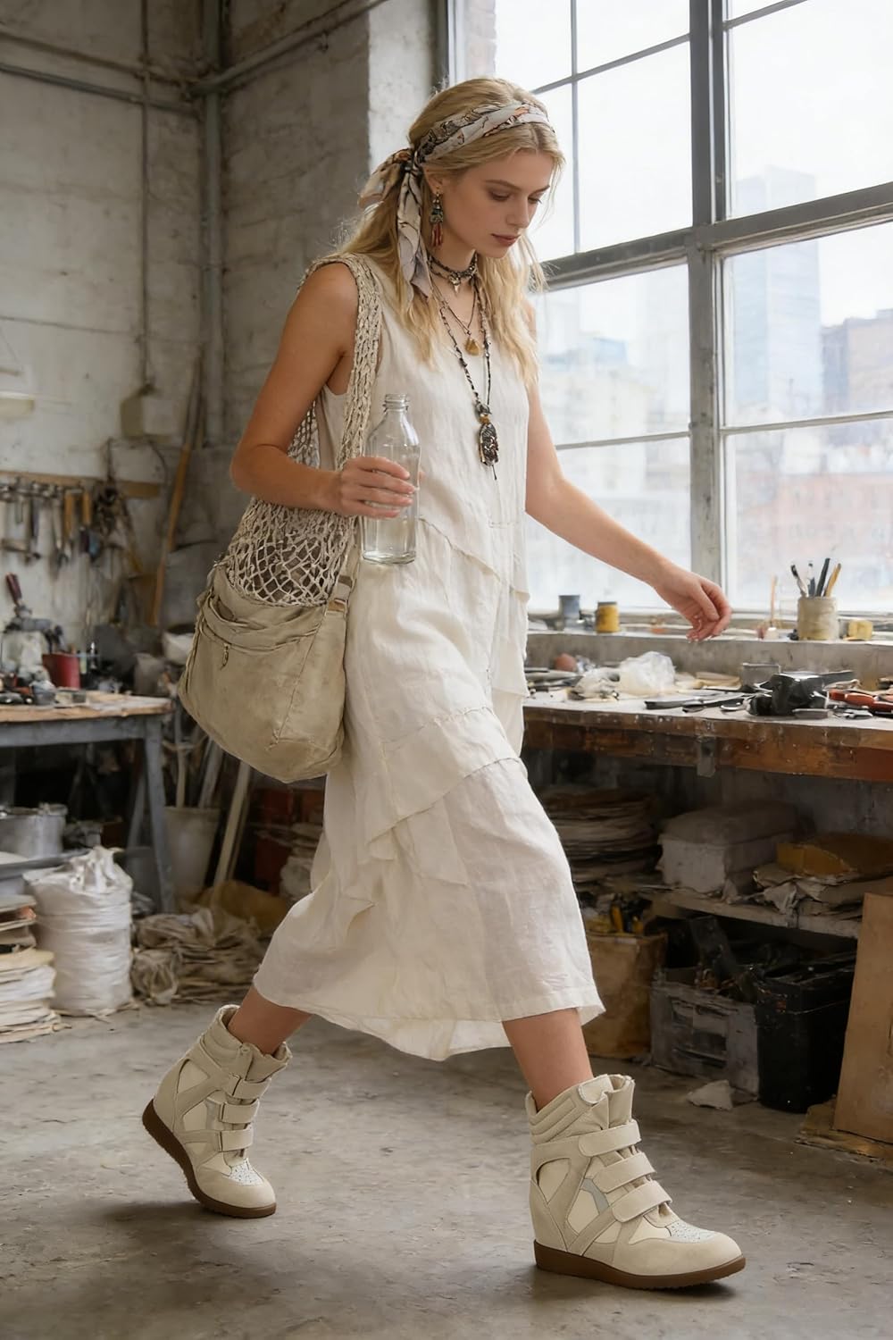 Wedge Sneakers for Women Heels Suede Hook and Loop High Heel Tennis Round Toe Triple Strappy Band Casual Vintage Fashion Dressy Comfy Campus Trendy Retro - Image 2