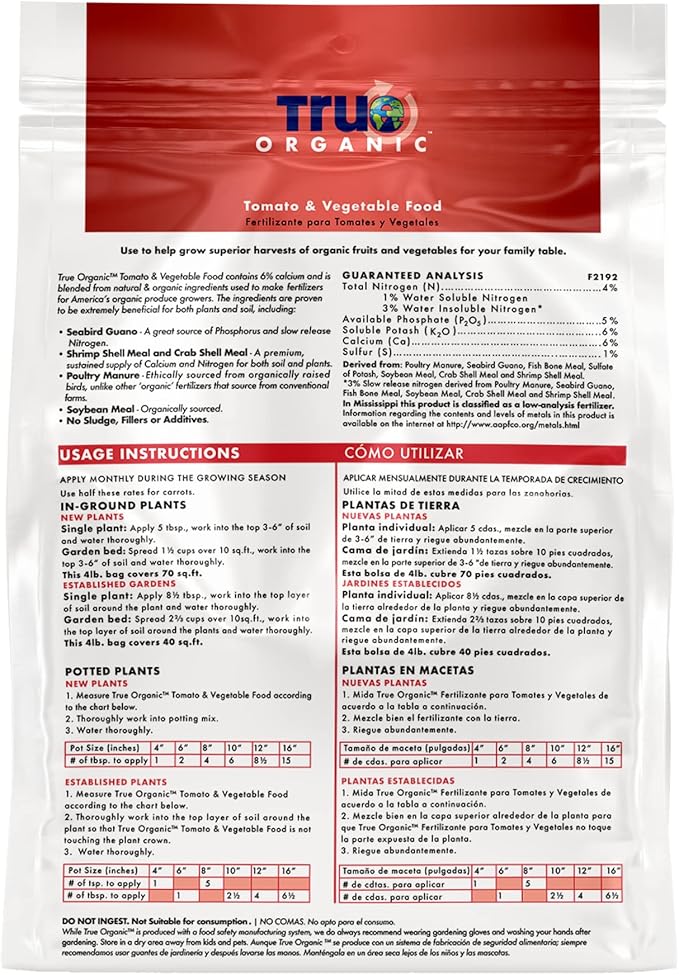 Fertilizante Orgánico para Tomates y Vegetales True Organic - 12 lb miniatura 5