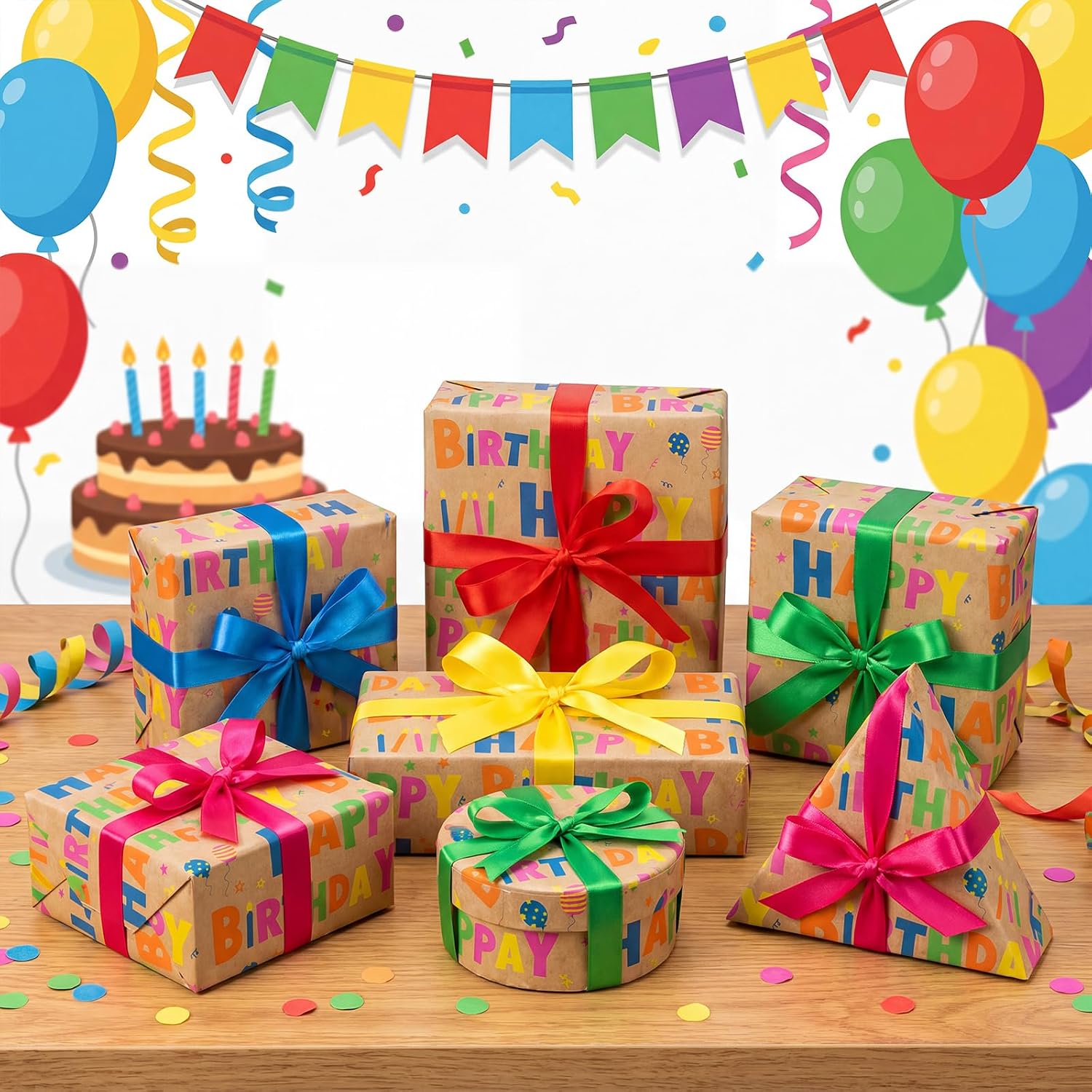woric Birthday Wrapping Paper Roll 17 Inch x 33 Feet Kraft image 4