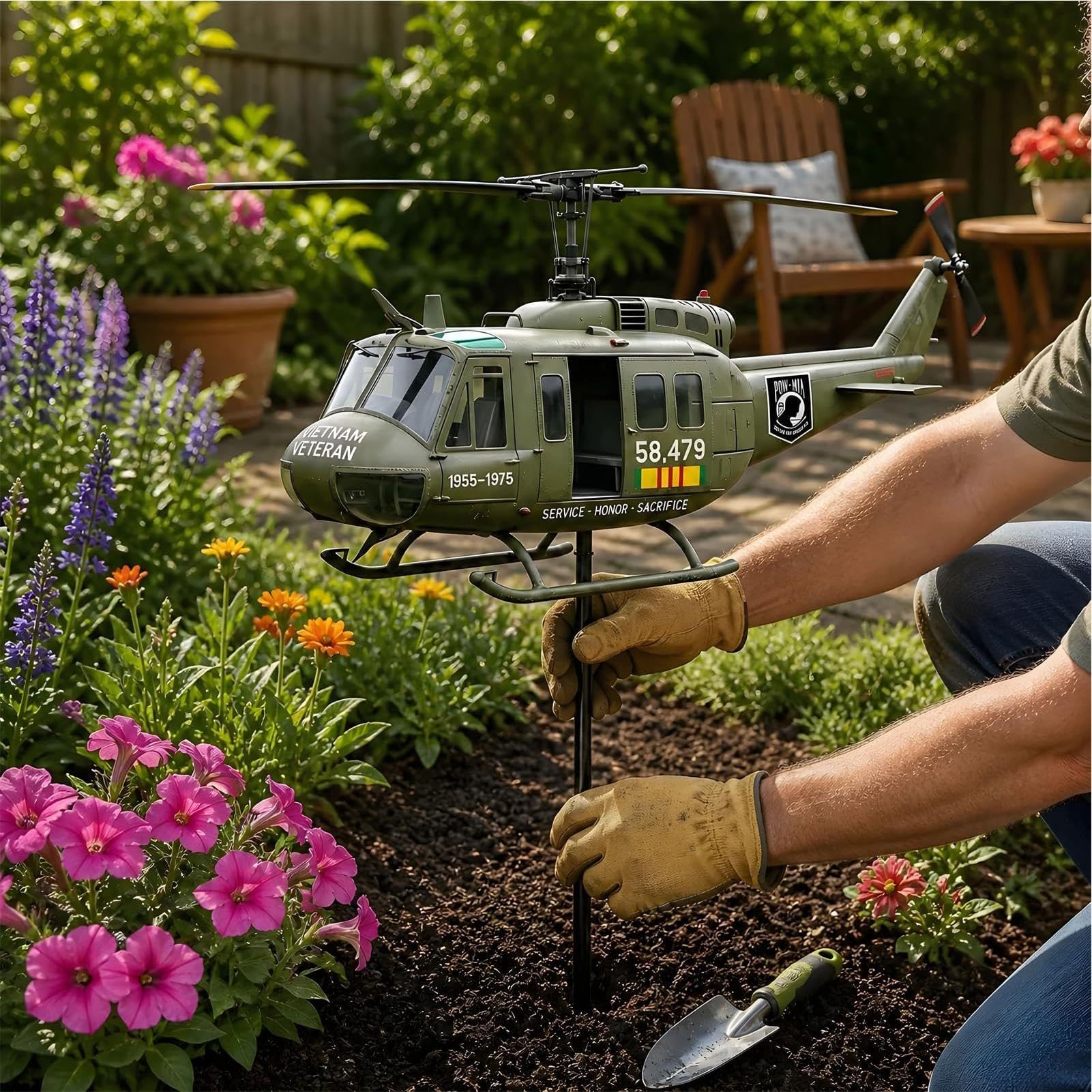 Flugzeug Wetterfahne, Hubschrauber Windspiel, Metall Windspiel Für Hof Und Garten, 3D Windfänger Skulptur Mit Rotierendem Windrad Für Garten, Außenbereich, Rasen, Terrasse, Deck, Hinterhof