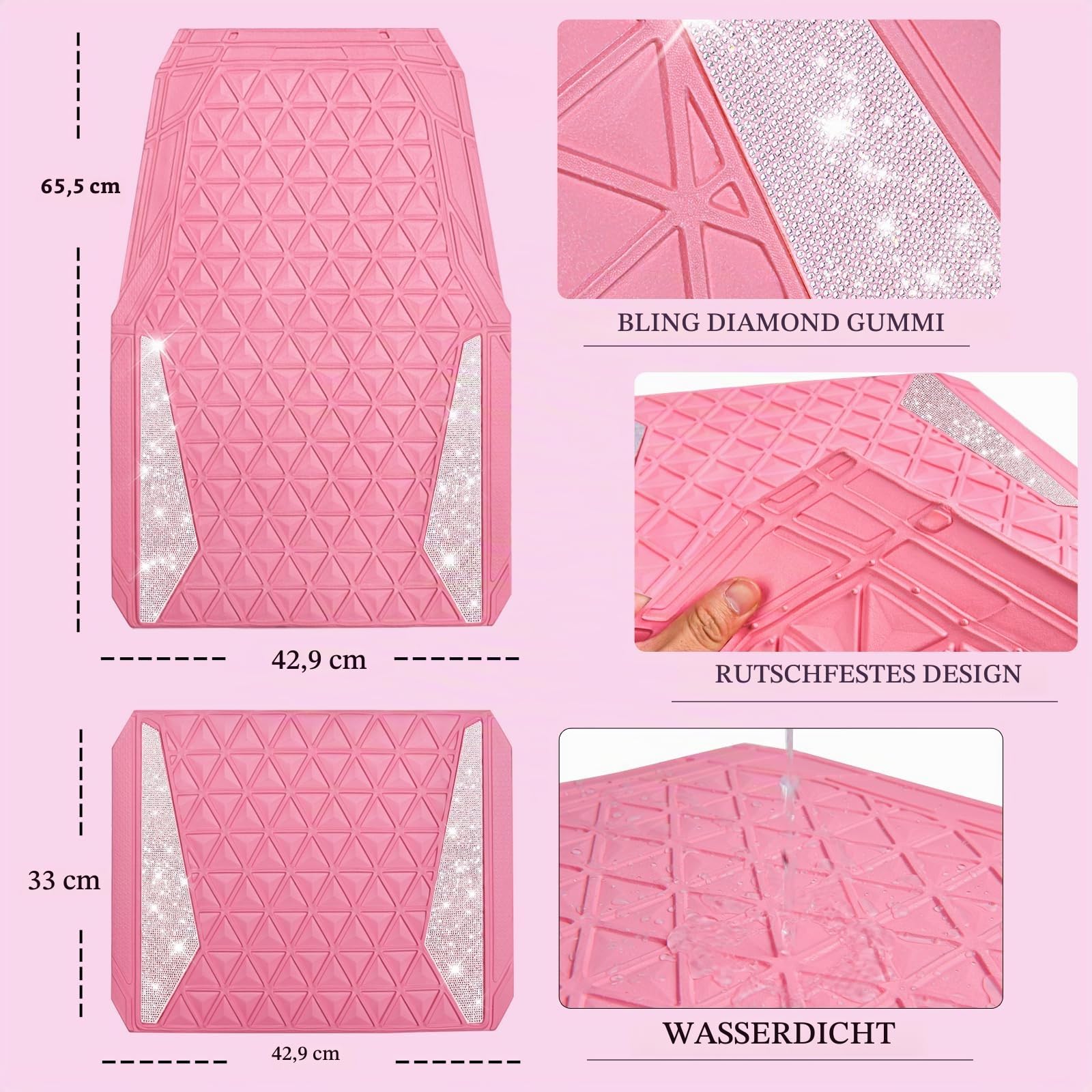CAR PASS Bling Kristall Automatten, Diamant Gummi Fußmatten Komplettes Set