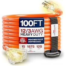 100ft Outdoor/Indoor Extension Cord 3-Outlet 12/3 Gauge Extra Heavy Duty ETL Listed, 3 Prong SJTW, Waterproof, Flexible Cold-Resistant Long Power Cord,15A 125V 1875W, Orange by LifeSupplyUSA