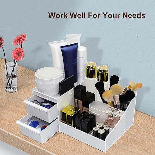 Miniatura 5 de AmoVee Organizador de maquillaje, organizador de cuidado de la piel blanco en encimera, organizador de almacenamiento de cosméticos para cuidado de