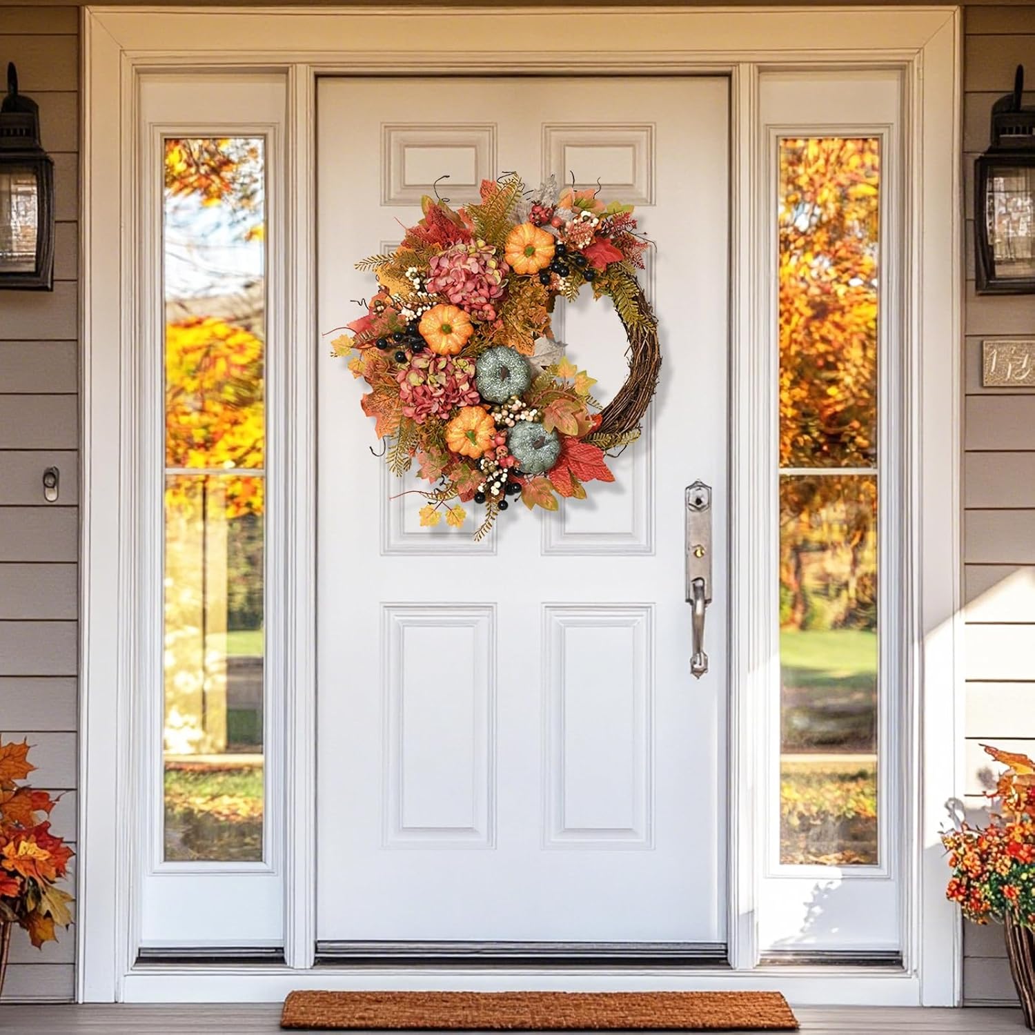 BLEUM CADE Fall Decor - 18‌″‌ Small Asymmetrical Fall Wreath for Front Door | Autumn Wreath for Indoor Outdoor Porch Wall Window, Farmhouse Style Perfect for Thanksgiving Seasonal Home Decor (1 Pack)