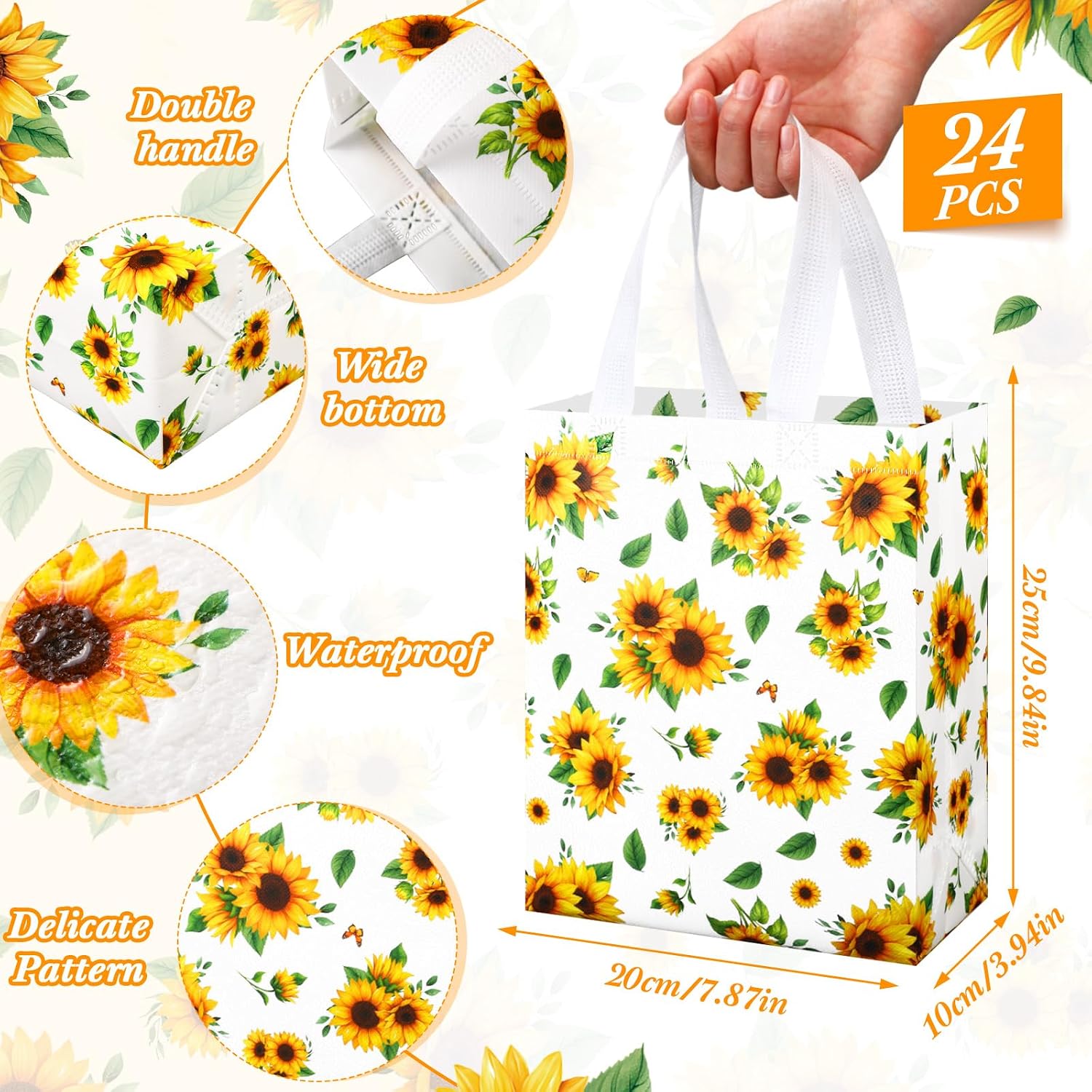 Supervitae 24 Pack Sunflower Gift Bags Non Woven Party Favor Totes image 4