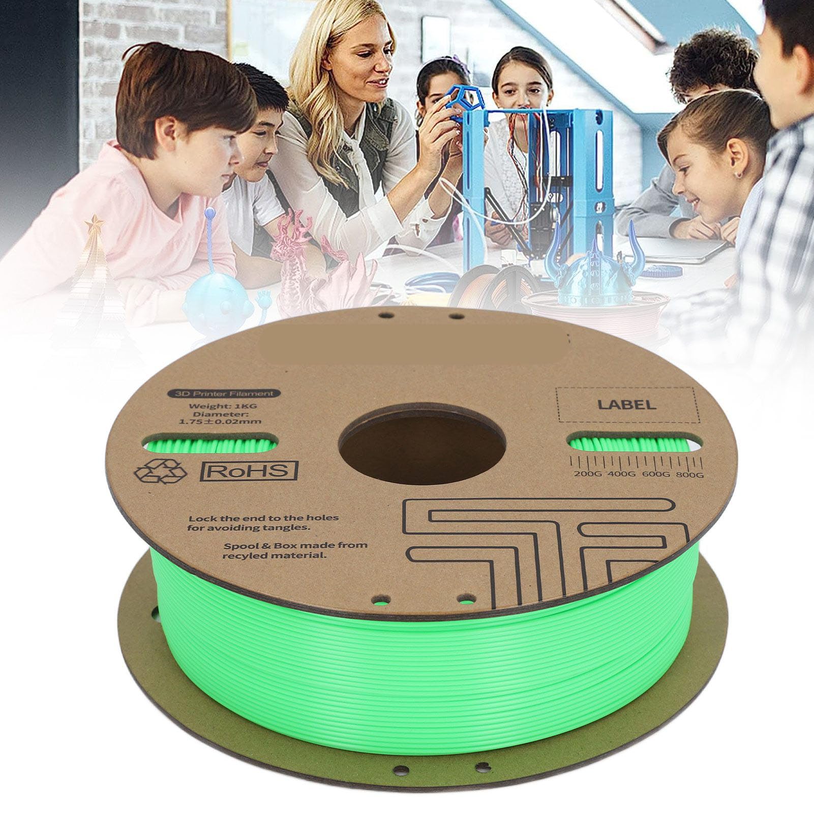 Green PLA Filament 1.75mm, High Speed 3D Printer Filament bis 600mm/s, Hohe Genauigkeit ±0.02mm, Für Ender 3 CR10, 1kg Spule
