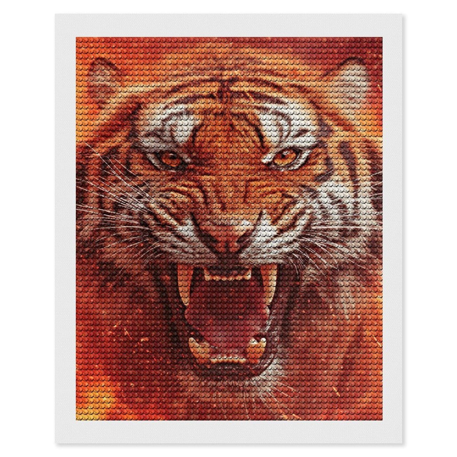 Junmoney Roaring Tiger Portrait in Fiery Hues Diamond Painting Set 16"x20", for Adults, Decorate Your Room, Thoughtful Handmade Gift, Boho Decor, with Tool Kit