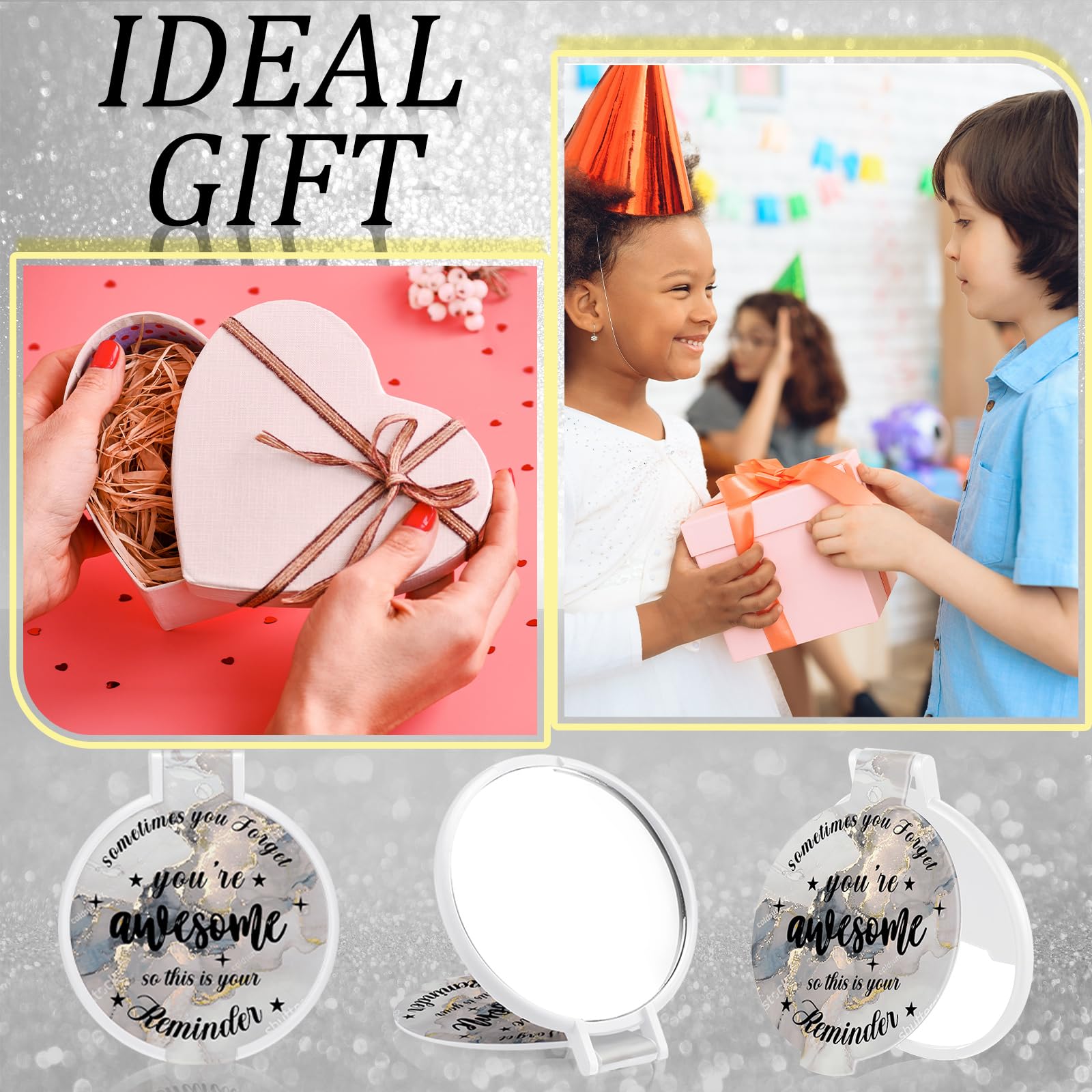 Wenqik 100 espejos compactos a granel, pequeños espejos plegables inspiradores, mini espejo redondo compacto de bolsillo para bolso, regalos de agradecimiento, impresionante y hermoso para mujeres