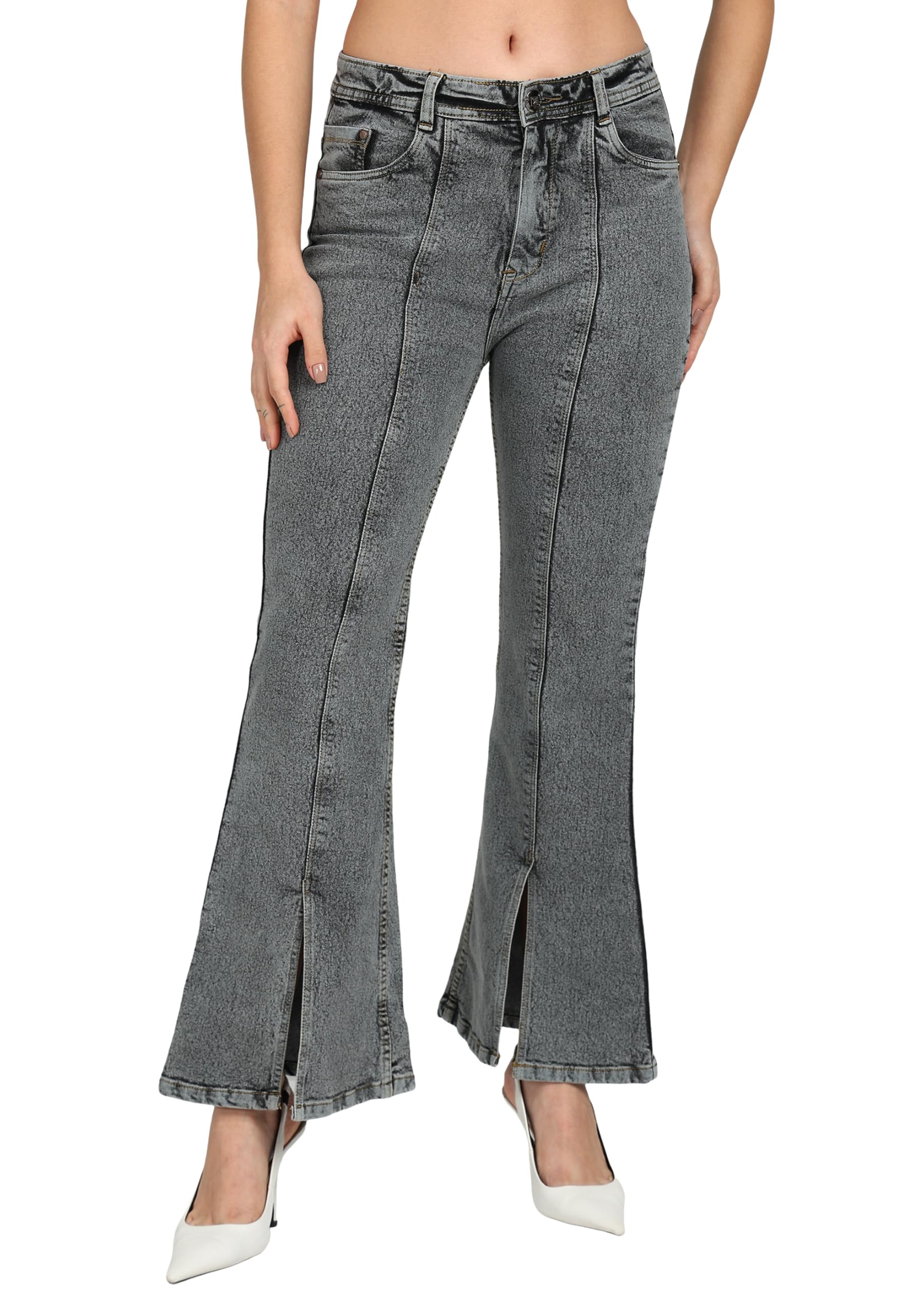 nifty Women's Denim Slit Hem Wide Leg Jeans-picture-2