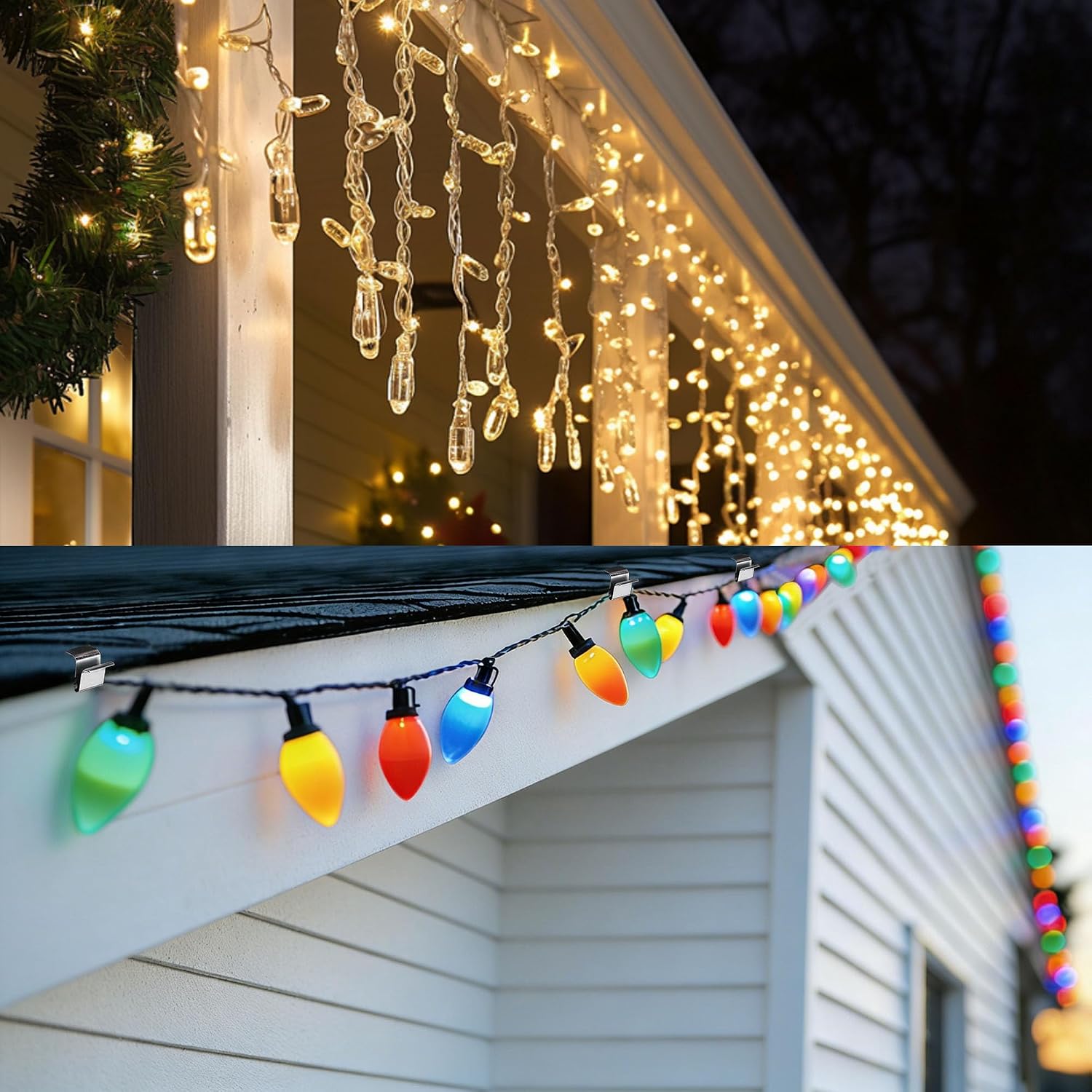 Gutter Clips for String Lights, 50 PCS Gutter Light Clips Hook for Hanging Outdoor Lights Gutter Hooks for Christmas Light Rope Decoration String Lights
