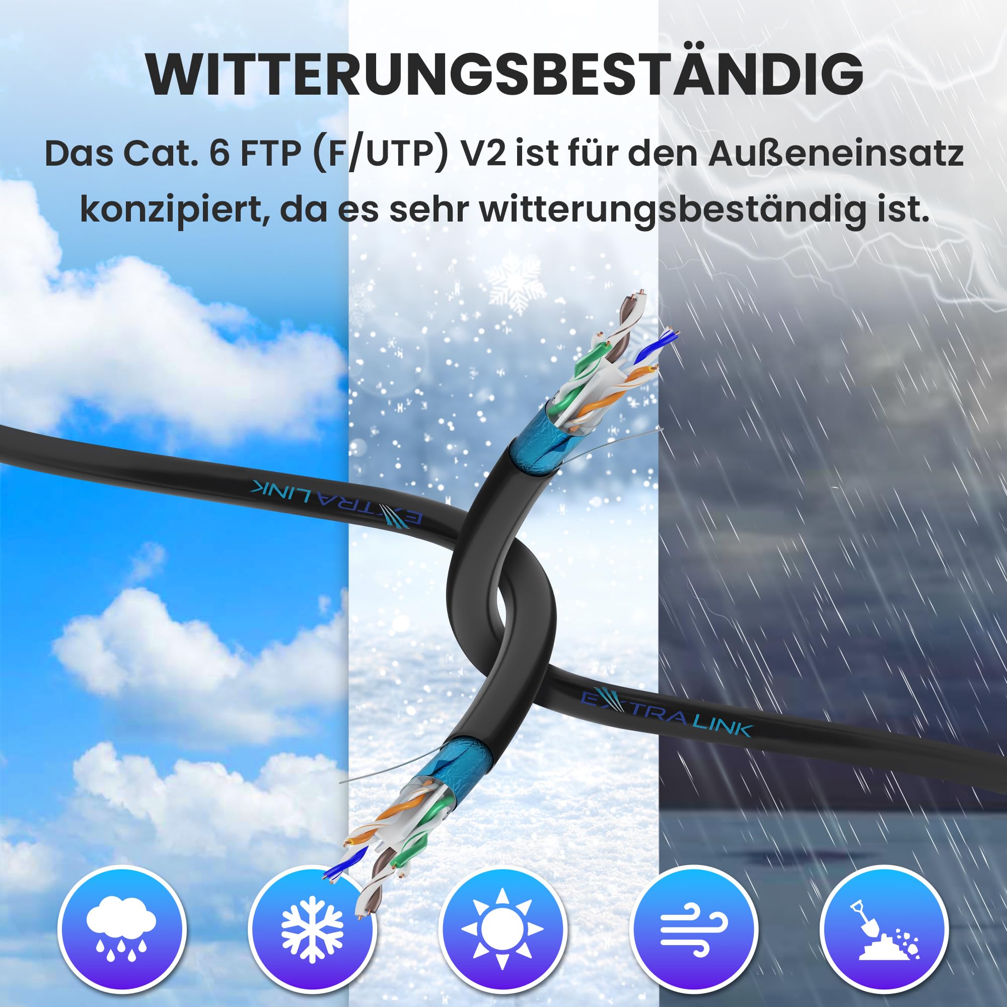 EXTRALINK CAT 6 FTP F/UTP Outdoor Ethernet Kabel 305 METER Extern Twisted Pair Internet Kabel LAN Verlegekabel AWG24 CCA UTP RJ45 Kupfer Kabel Installationskabel