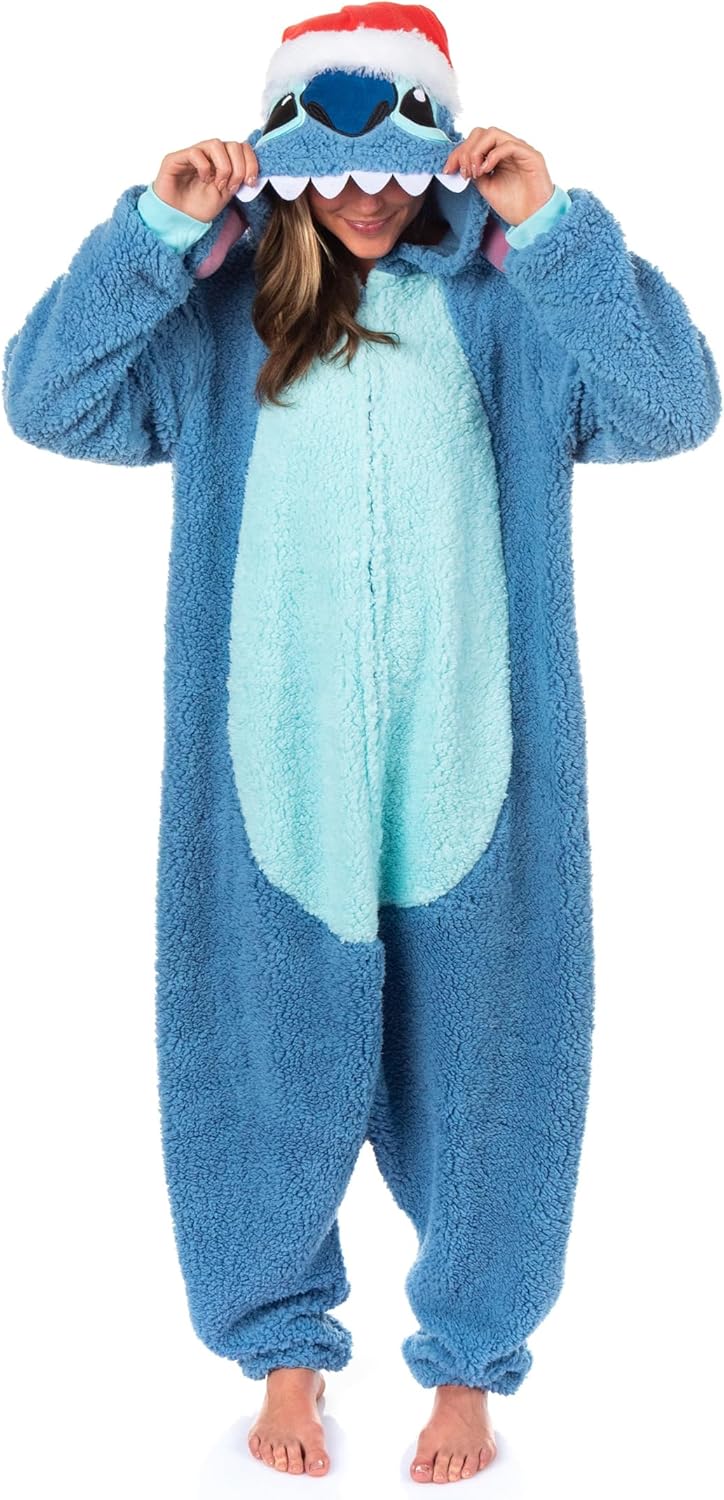 Disney Lilo & Stitch Kigurumi Unisex Christmas Santa Hat Women's Costume One Piece Pajama Hooded Union Suit