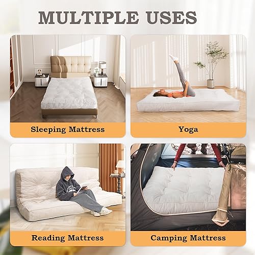 Miniatura 6 de Colchón tipo futón de 8 pulgadas, tamaño matrimonial, sofá cama grueso tipo futón, plegable, para adultos, colchón de espuma ultrasuave, tapete