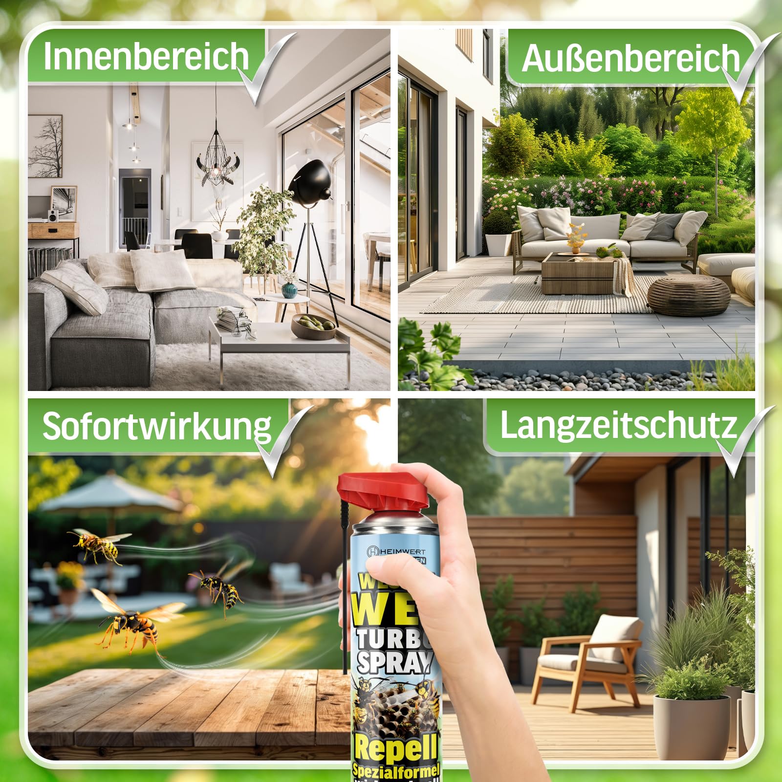 HEIMWERT Wespenspray Turbo mit Langzeitwirkung Repellent - Sicher Wespennest entfernen dank Spezialformel Made in Germany - 2x600 ml Vorteils Spray gegen Wespen + große Nester (2x600 ml)