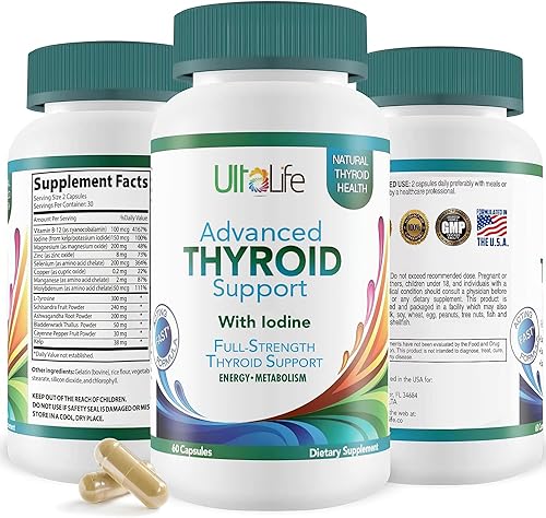 ULTALIFE Complejo de apoyo para la tiroides con yodo para mujeres y hombres. Suplementos naturales seguros que aumentan la energía y el enfoque.
