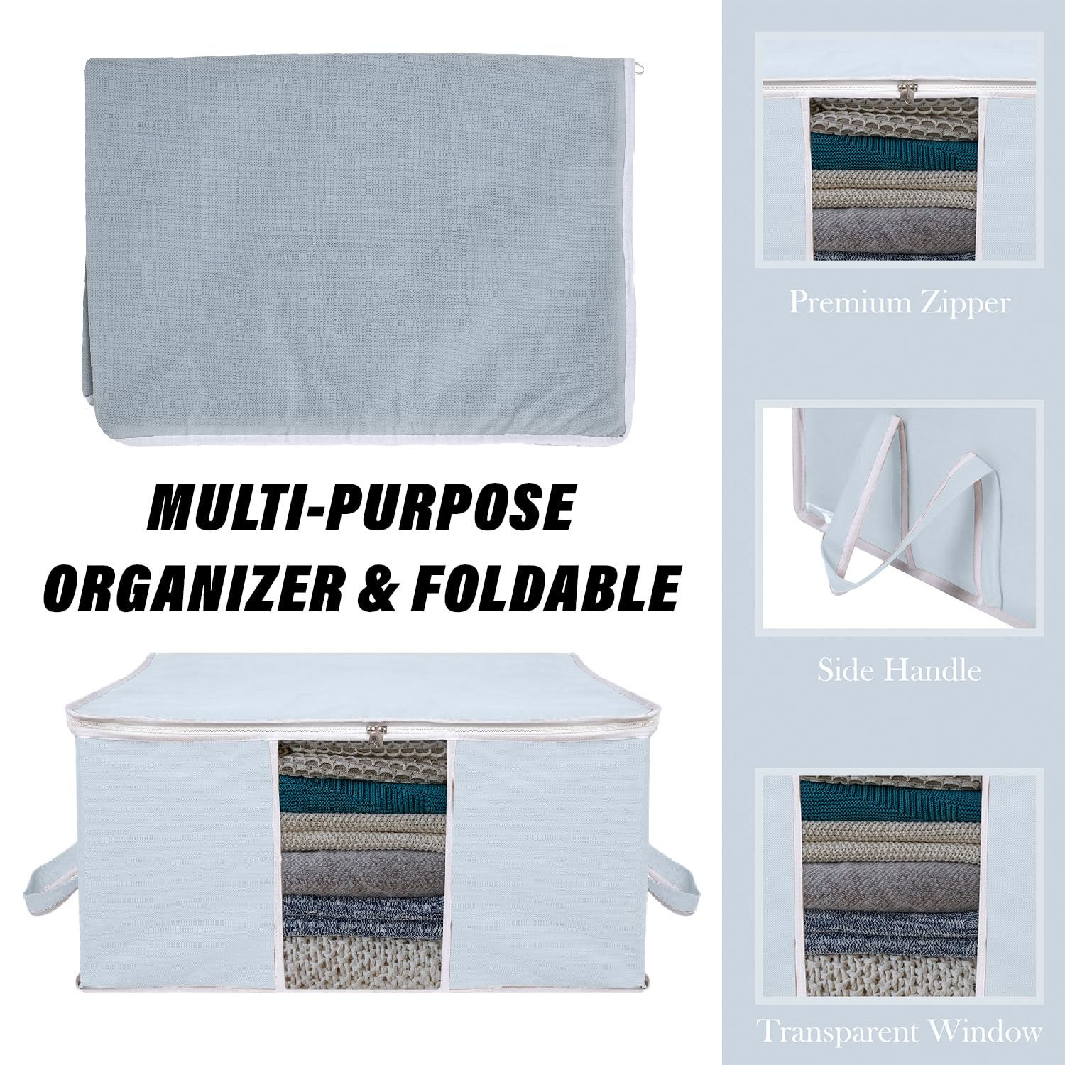 Kuber Industries 9-teiliger faltbarer Organizer für unter dem Bett, Kleidungsaufbewahrungstaschen, Decke, Steppdecke, Bettdeckenbezug (grau)