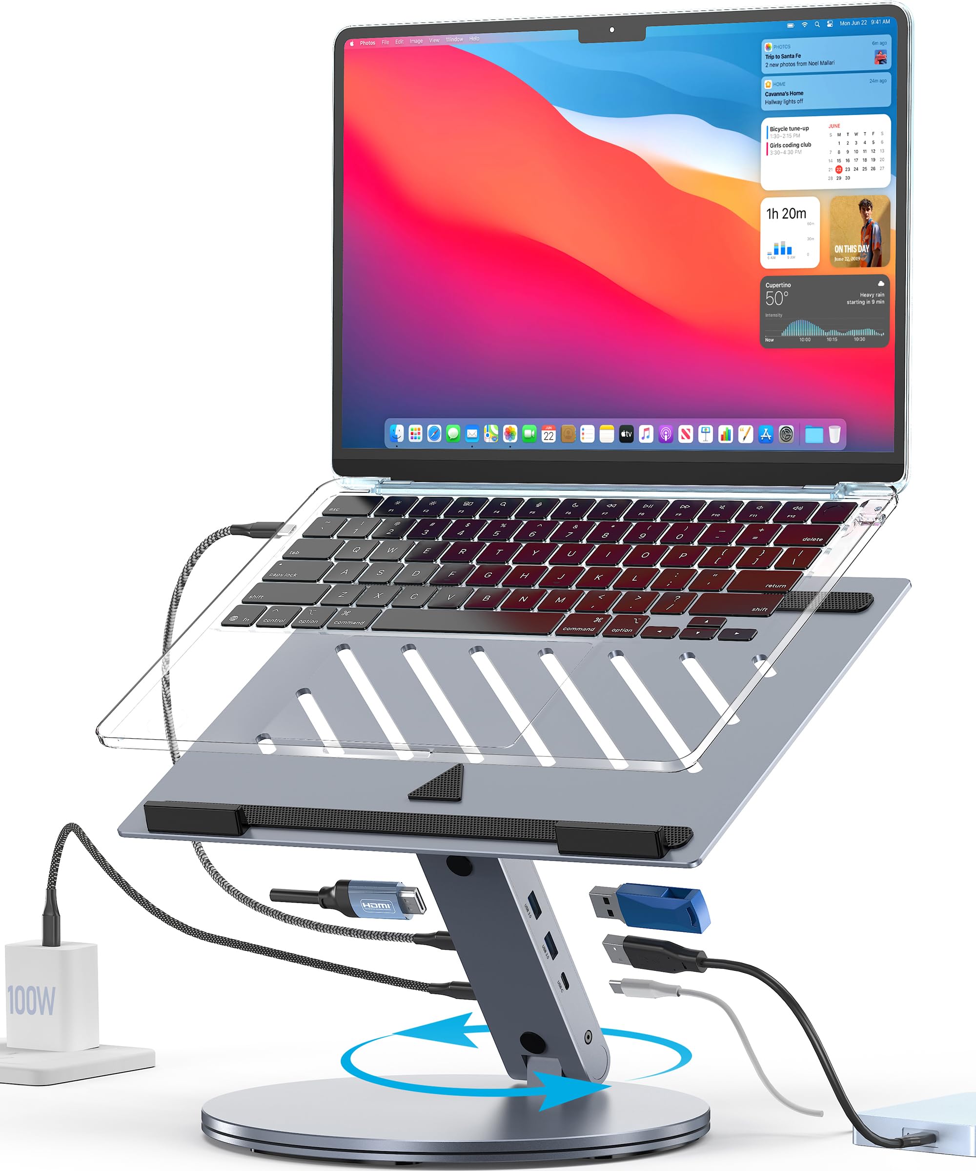 YICOSUN Supporto da scrivania per computer portatile, girevole a 360° e regolabile in altezza, ergonomico con prese d'aria di raffreddamento in alluminio, per MacBook, Dell, Lenovo da 10 a 16 pollici