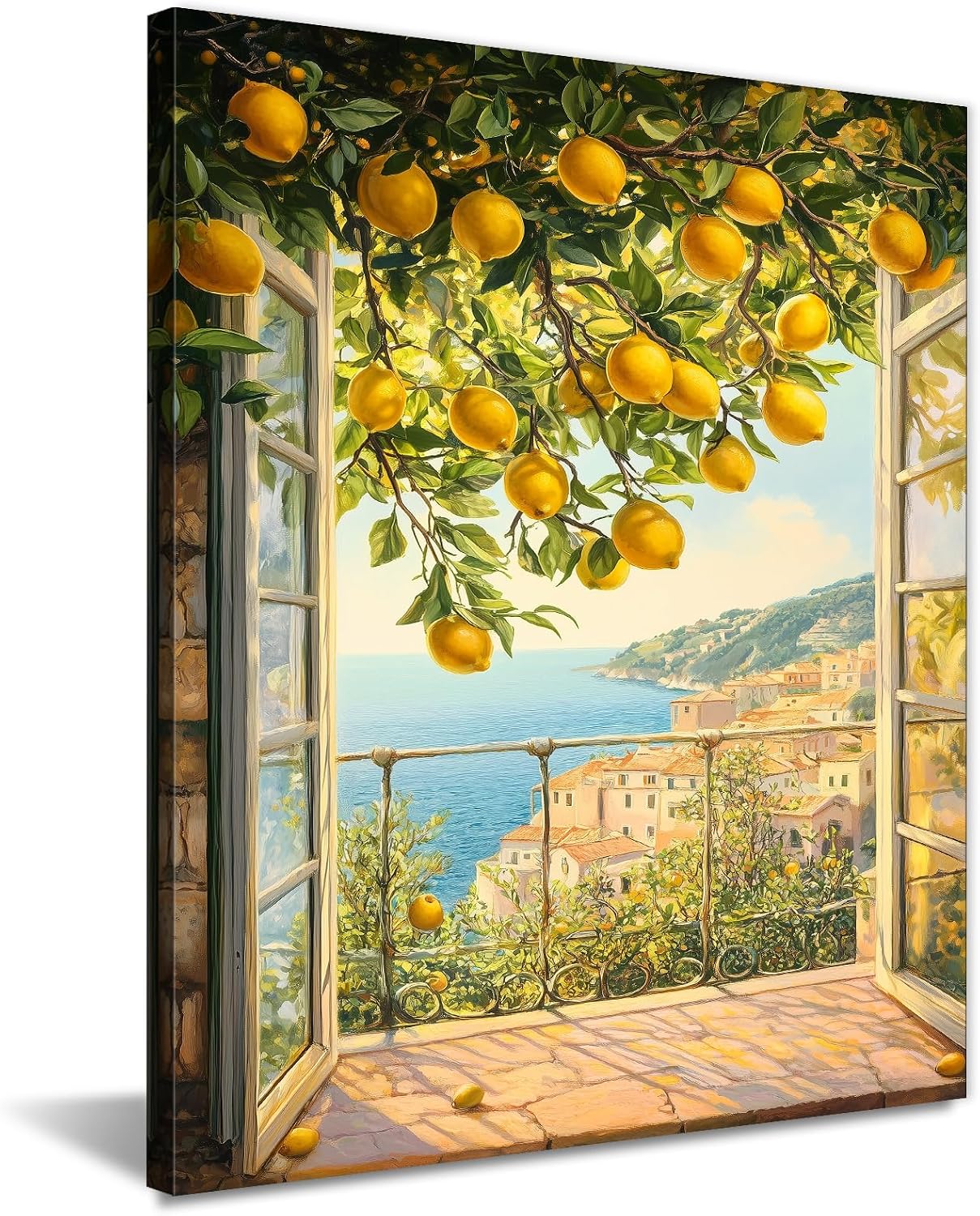 GLOKAKA Lemon Tree Canvas Wall Art Italian Lemon Poster Coastal Landscape Painting Modern Artwork for Kitchen Dining Room Farmhouse Home Decor(Artwork-2,12"x18")
