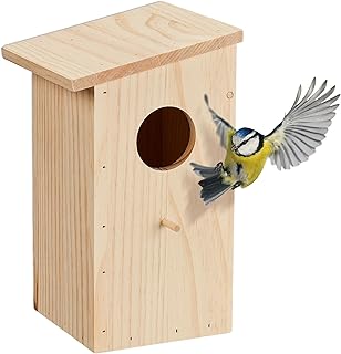 Relaxdays Nesting Box for Great Tit & Garden Redstart Natural Wood Hanging Bird House Natural product image
