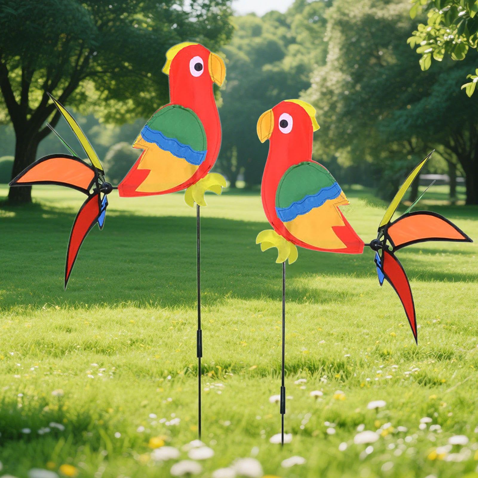 2pcs Garden Windmill | PVC Parrot-Shaped Wind Spinner | Decorative for Gardens | Spinner Stakes for Courtyard Outdoor Corridor Terrace Parties