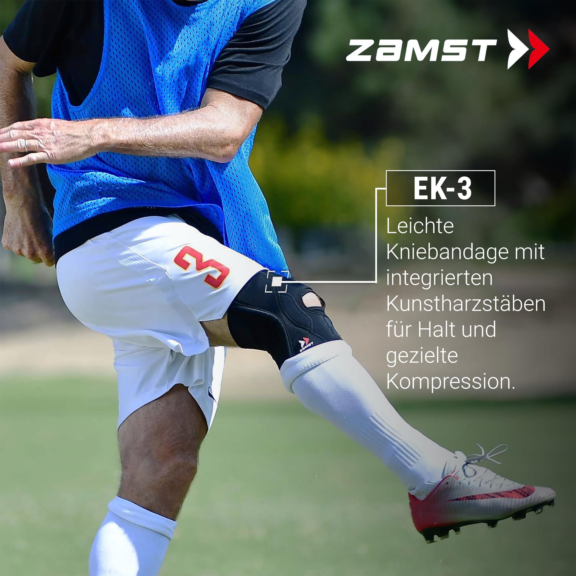 Zamst EK-3 Kniebandage Verstellbar - Mediale & Laterale Stabilisierung - Kompressions- Kniebandage Männer - Kniebandage Damen - Bequem Atmungsaktiv Offenes Design - Bandage Knie - Ideal zum Sport (L)