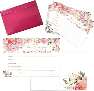 Advice And Wishes Cards, Blush Pink Floral Advice Cards For Bridal Shower, Baby Shower, Weddings, Engagement Party, Games And Favors For Bride And Groom, Mr And Mrs, New Parents (25pcs) -a01