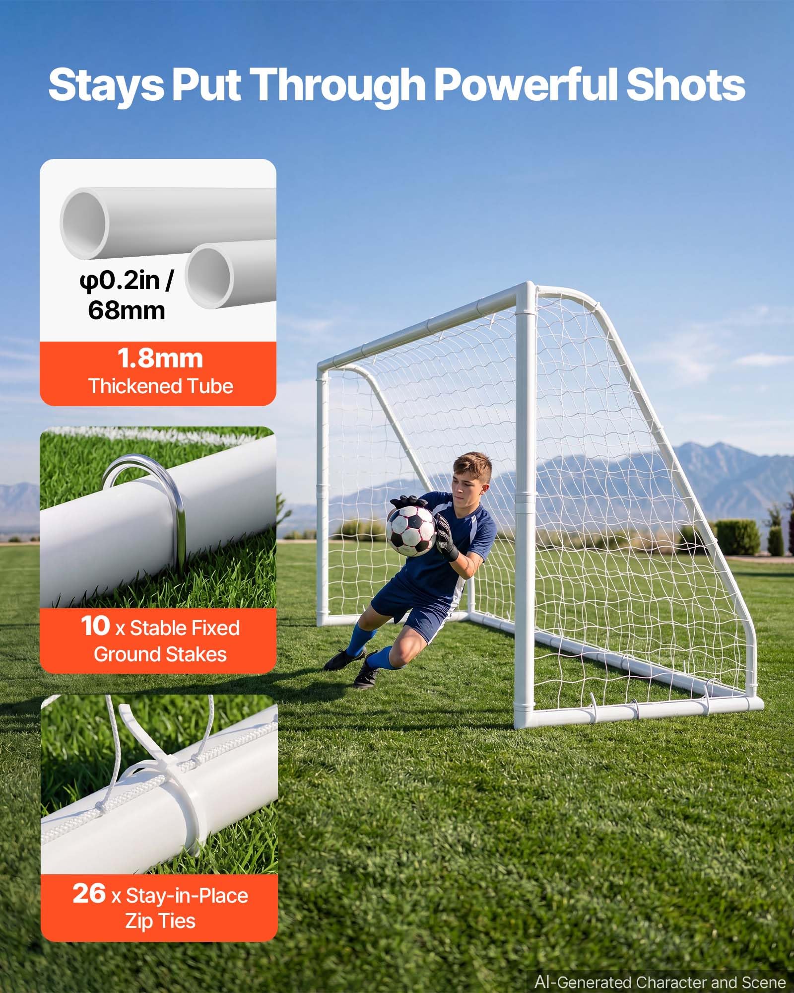 VEVOR Porta da calcio 30,5 x 15,2 cm, 30,5 x 1,8 cm, 2,4 x 1,8 m, porta da calcio in PVC per cortile, portatile, resistente alle intemperie, bersaglio cono, per adolescenti, bambini e adulti