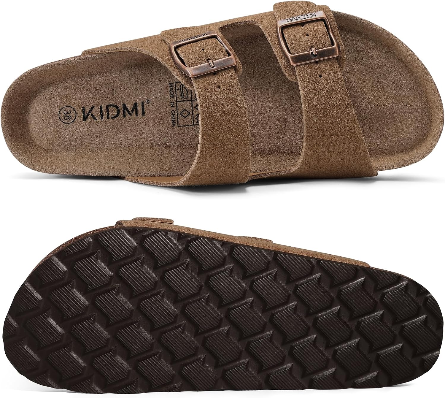 KIDMI Unisex Summer Sandals Arch Support Cork Footbed Slide Sandals with Double Adjustable Buckle for Women Men thumbnail