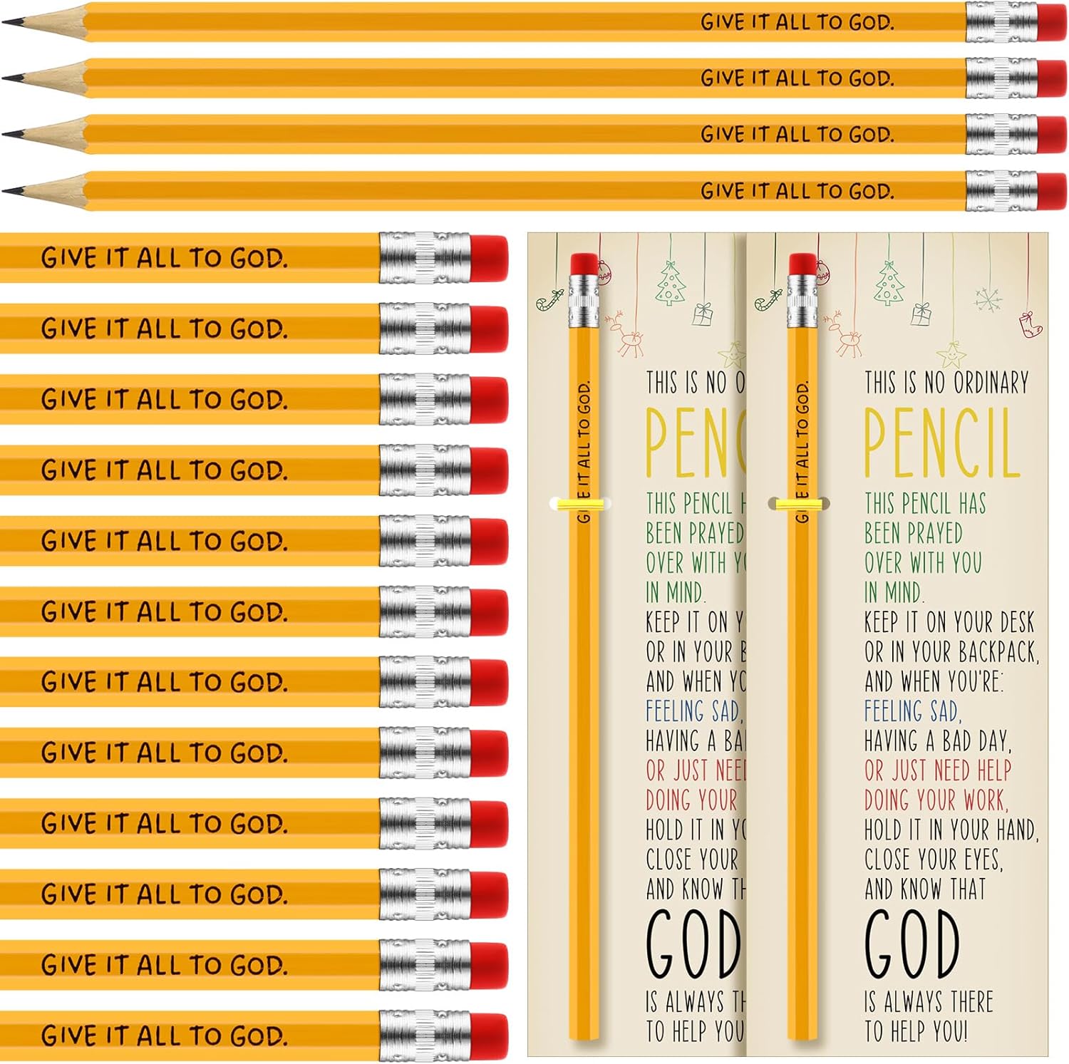 Fainne クリスチャンペンシル 100本 ギフトバルク 女性用 男性用 聖書の一節 聖書の詩 カード付き 神にすべてを捧げる 宗