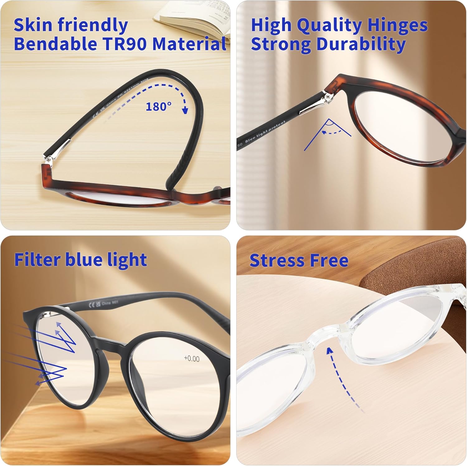 BLUEMOKY Reading Glasses for Men and Women: Blue Light Round Classic Eyeglasses - Computer Readers Glasses