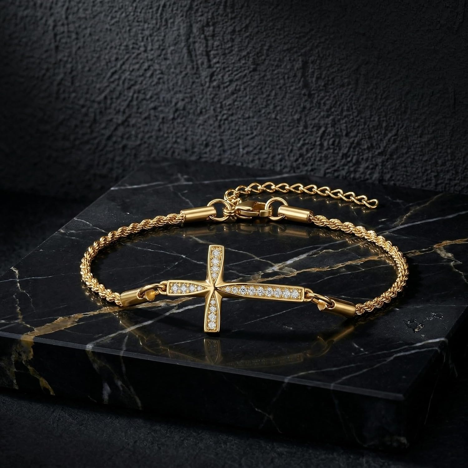 ONEFINITY Cross Bracelet 18k White Gold Plated Origami Cross Bracelet Christian Religious Jewelry Gifts for Women