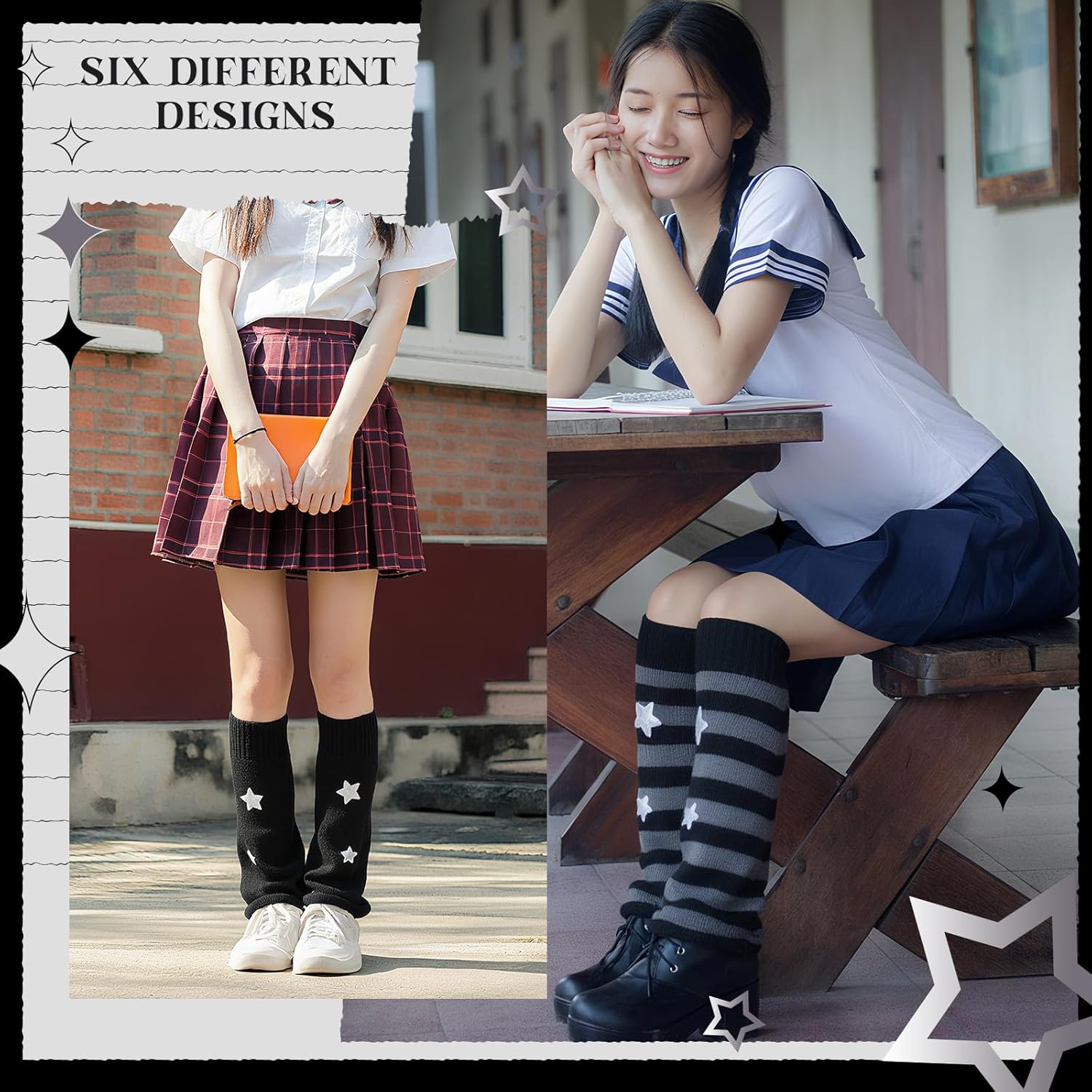 Mepase 6 Pairs Y2k Leg Warmers for Women Star and Striped Knitted Kawaii Leg Warmer Japanese Cute Socks Winter Goth Accessories - Image 7