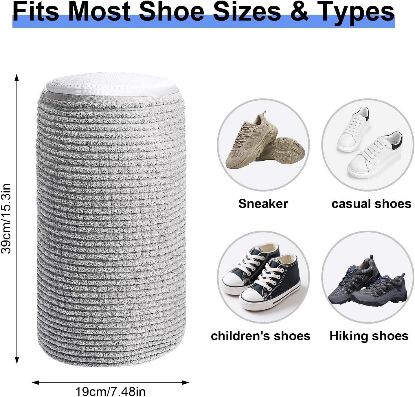 shoe washing machine bag, 2pcs xxl shoe washing bag for washing machine, reusable mesh shoes laundry bag, keep 360° wrap-around cleaning, adjustable shoes trees- prevents deformation (15.3in×7.48in) grey