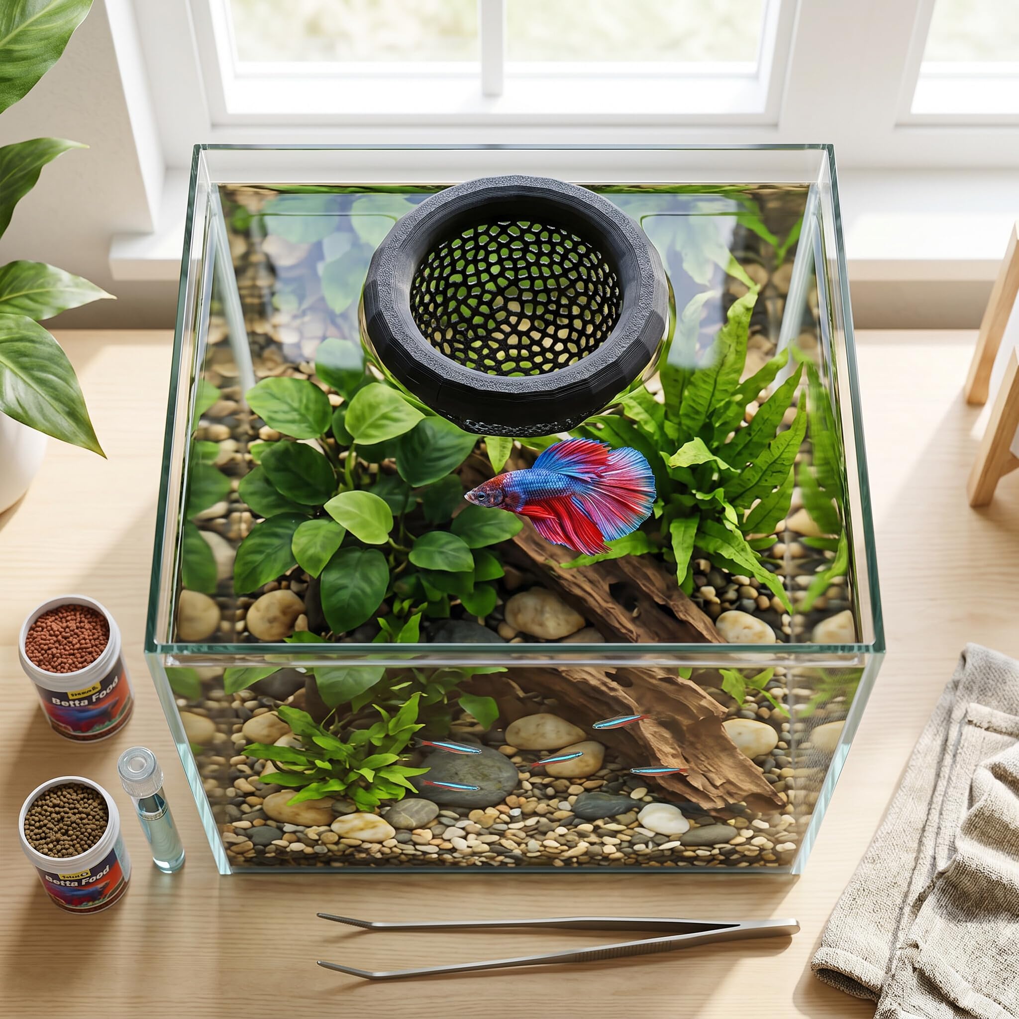 Zerodis Dekoracja Akwarium Akwaspape Dostarcza Kompaktowe Ryby Pływające Cave Aquarium Float Bedta Betta Play Side Hammock Fish Krewetki Pływające Schronienie do Zabawy (BLACK)