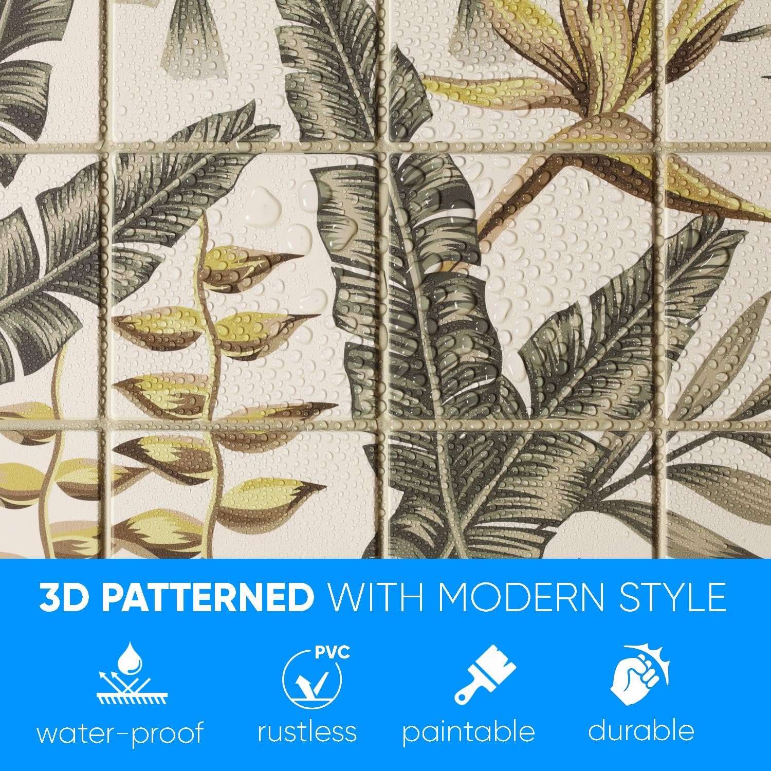 SMART PROFILE | 3D Wall Panels for Interior Wall Decor | 10 Pack, Covers 50 sq ft | Tropics Inspired Pattern Print | Creative Modern Design for Your Space | PVC Material