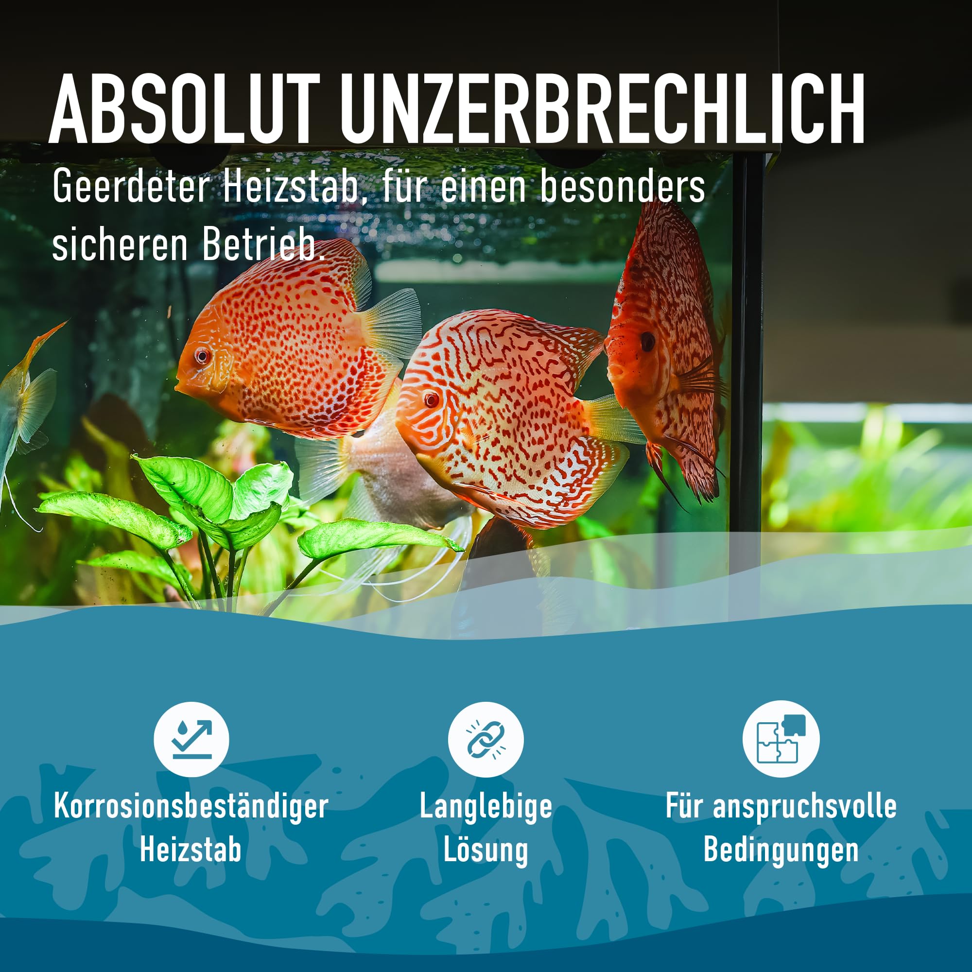 Titanheizstab 300W für Süß- & Meerwasser-Aquarien – Aquarium Heizung mit Saugnäpfen – Heizstab absolut unzerbrechlich & sicher im Betrieb – Made in Germany