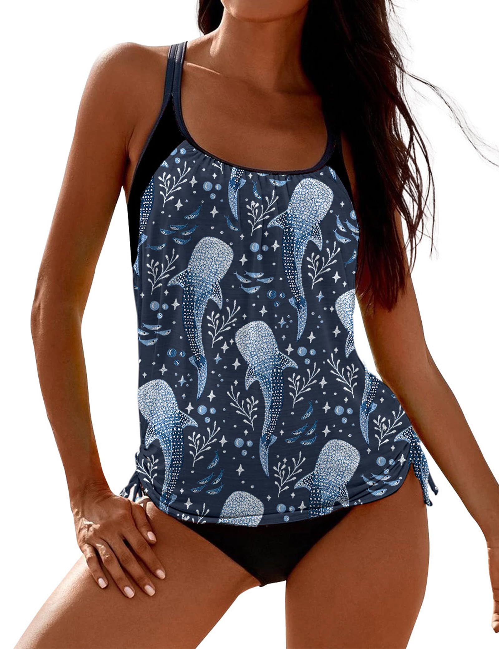 SHESHOW Cowgirl Style Tankini Swimsuits for Women Scoop Neck Ruched Blouson and Bottom 2 Piece Bathing Suits S-XXL