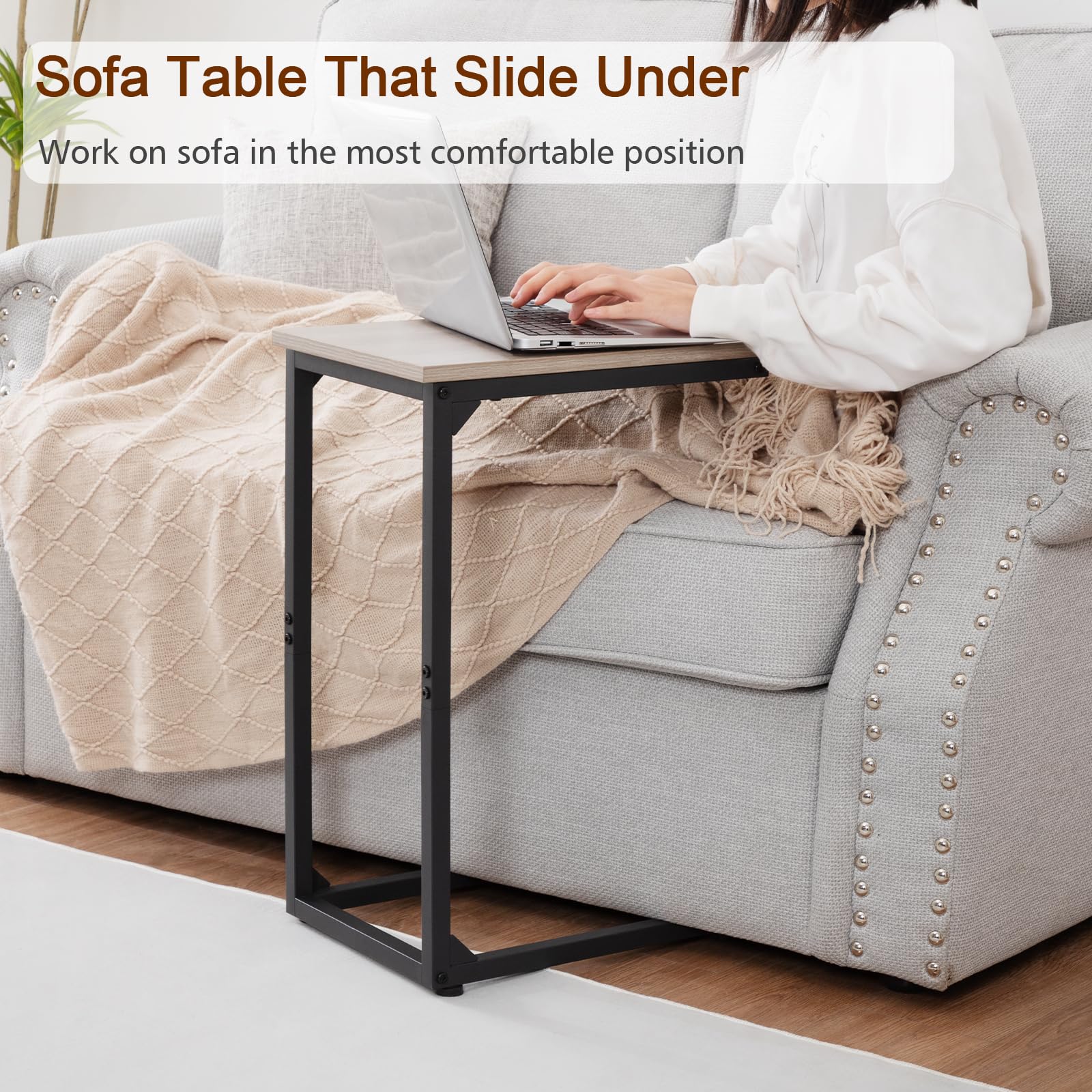 Huhote C-vormige bijzettafel, glazen bijzettafel voor bank, sofatafel met metalen frame, banktafel voor woonkamer, slaapkamer, nachtkastje, goud