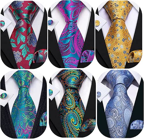 Barry.Wang 6 PCS Men Ties Set Silk Business Fashion Woven