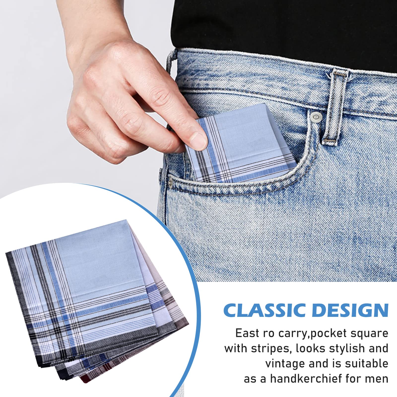 Lot de 18 mouchoirs en tissu pour homme - 100 % coton - Mouchoirs traditionnels pour homme - Grands mouchoirs à carreaux, multicolore